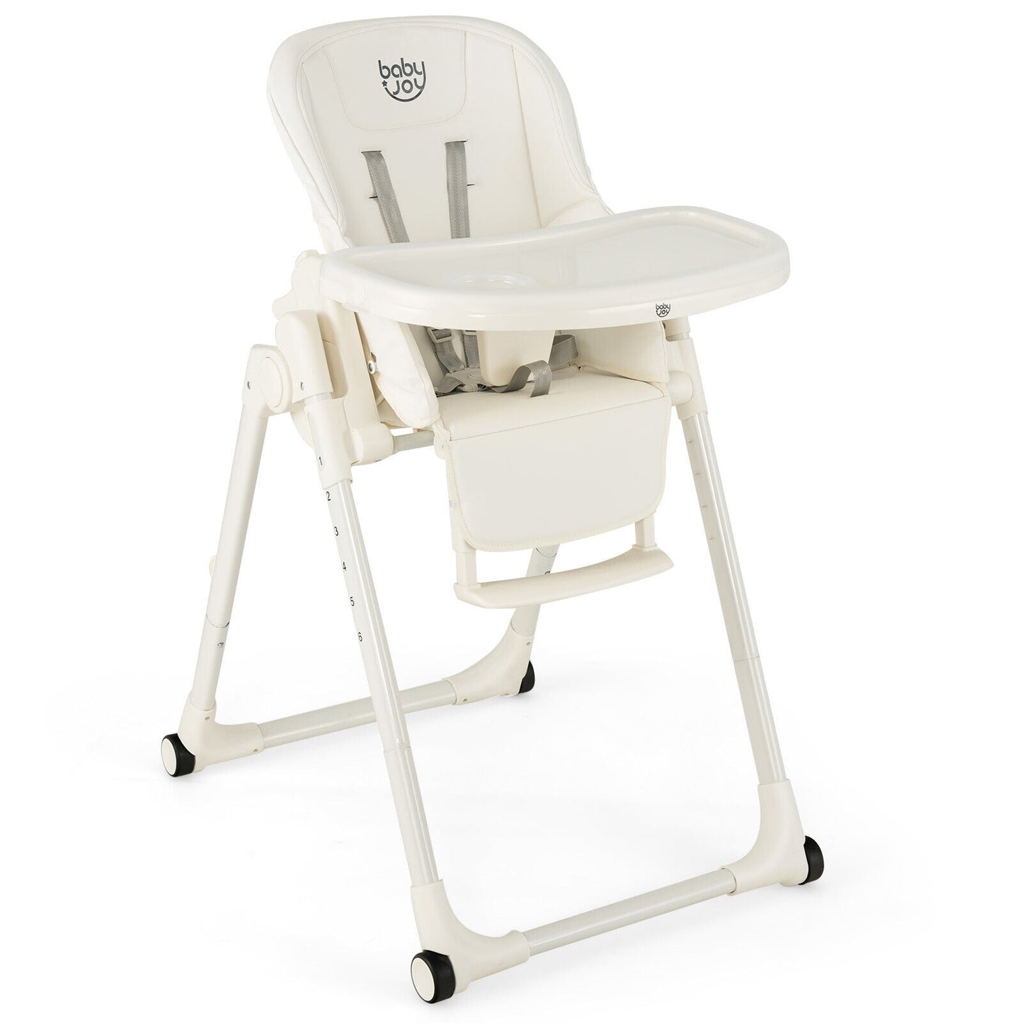 4-in-1 Baby High Chair with 6 Adjustable Heights-Beige Kids Crystal