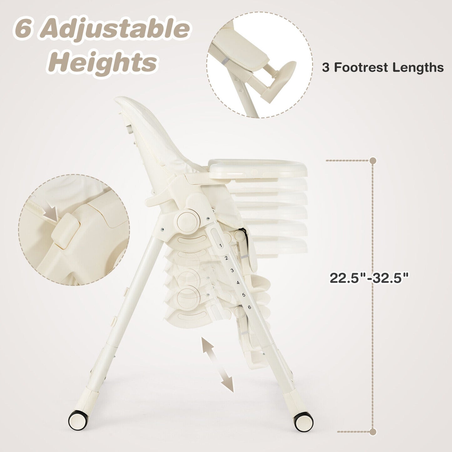 4-in-1 Baby High Chair with 6 Adjustable Heights-Beige Kids Crystal
