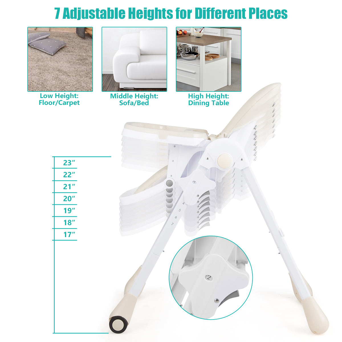 3-In-1 Convertible Baby High Chair for Toddlers-Beige Kids Crystal