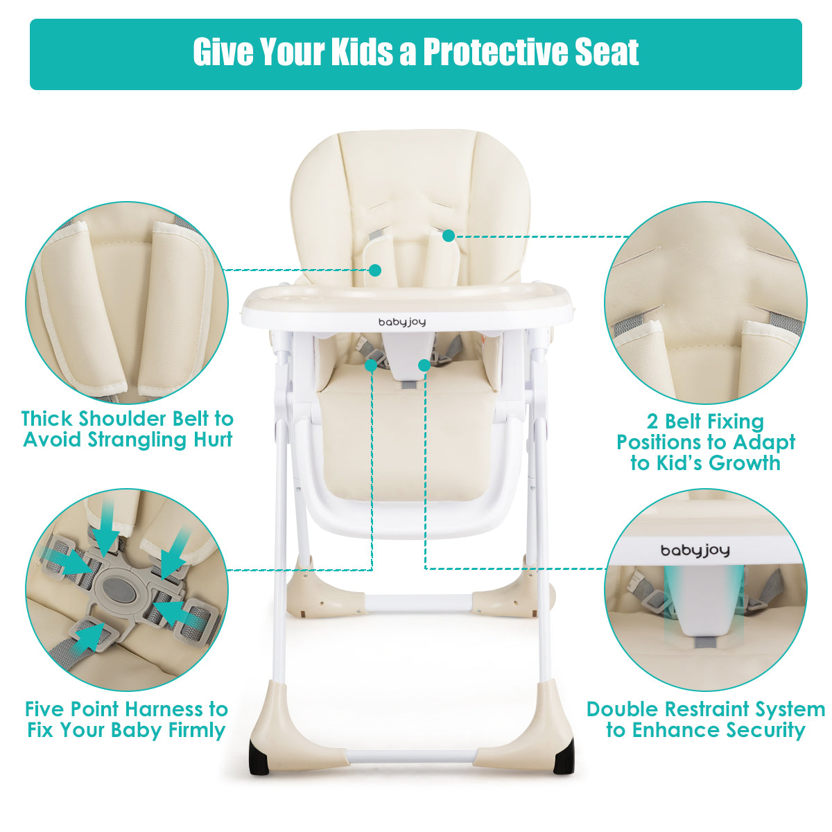 3-In-1 Convertible Baby High Chair for Toddlers-Beige Kids Crystal