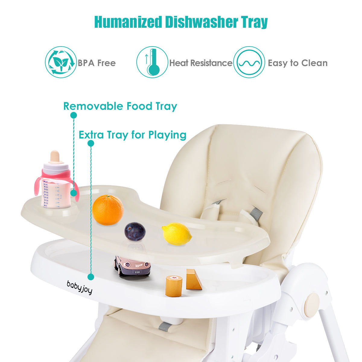 3-In-1 Convertible Baby High Chair for Toddlers-Beige Kids Crystal