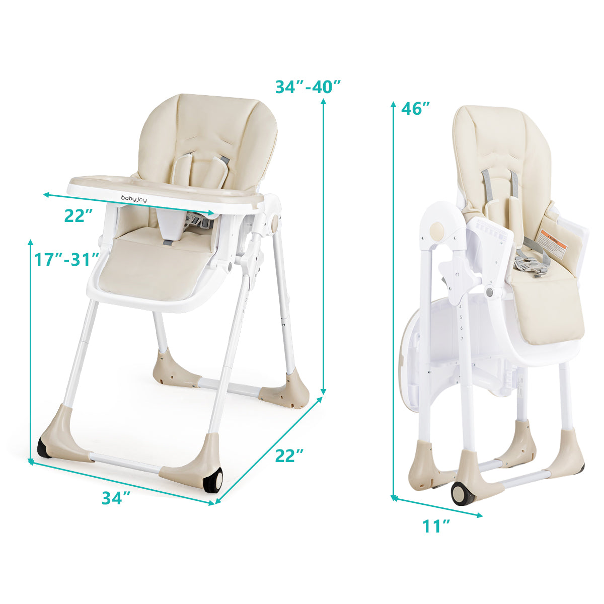 3-In-1 Convertible Baby High Chair for Toddlers-Beige Kids Crystal