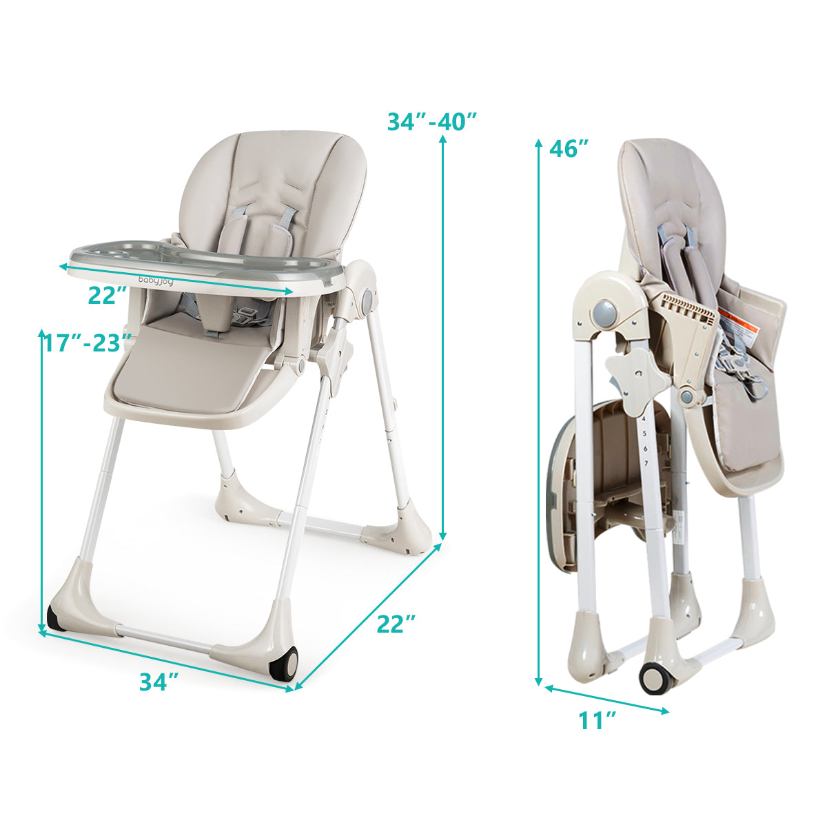 3-In-1 Convertible Baby High Chair for Toddlers-Gray Kids Crystal