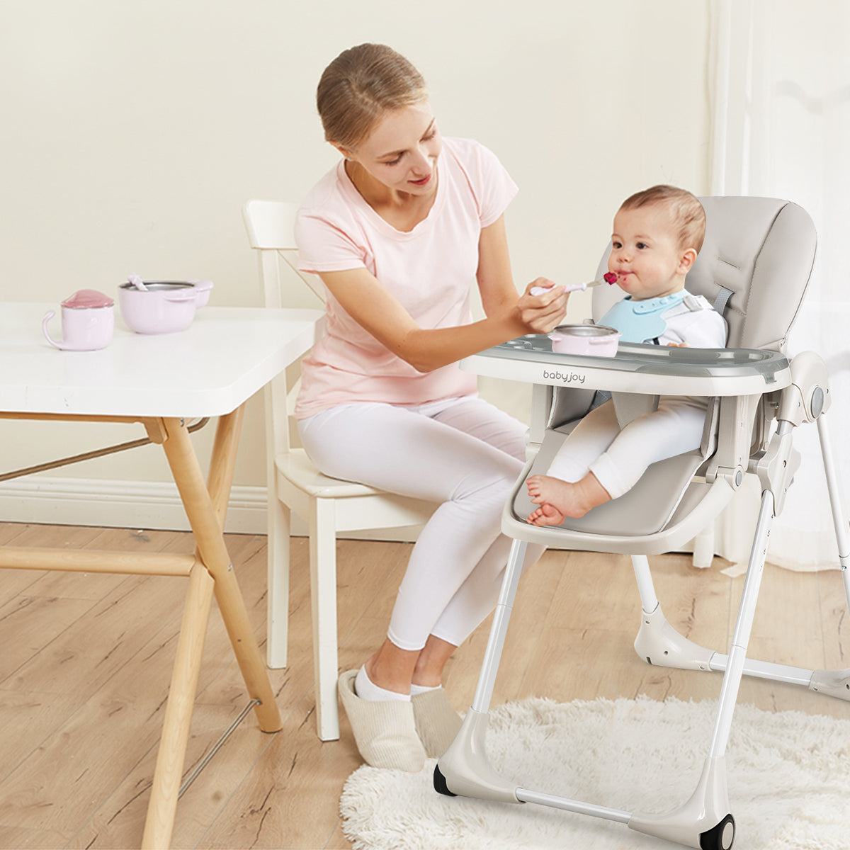 3-In-1 Convertible Baby High Chair for Toddlers-Gray Kids Crystal