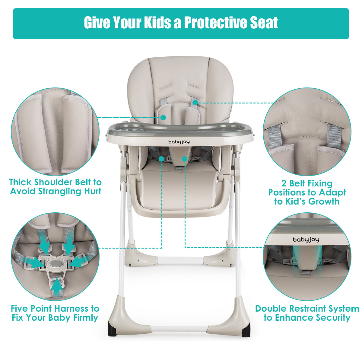 3-In-1 Convertible Baby High Chair for Toddlers-Gray Kids Crystal