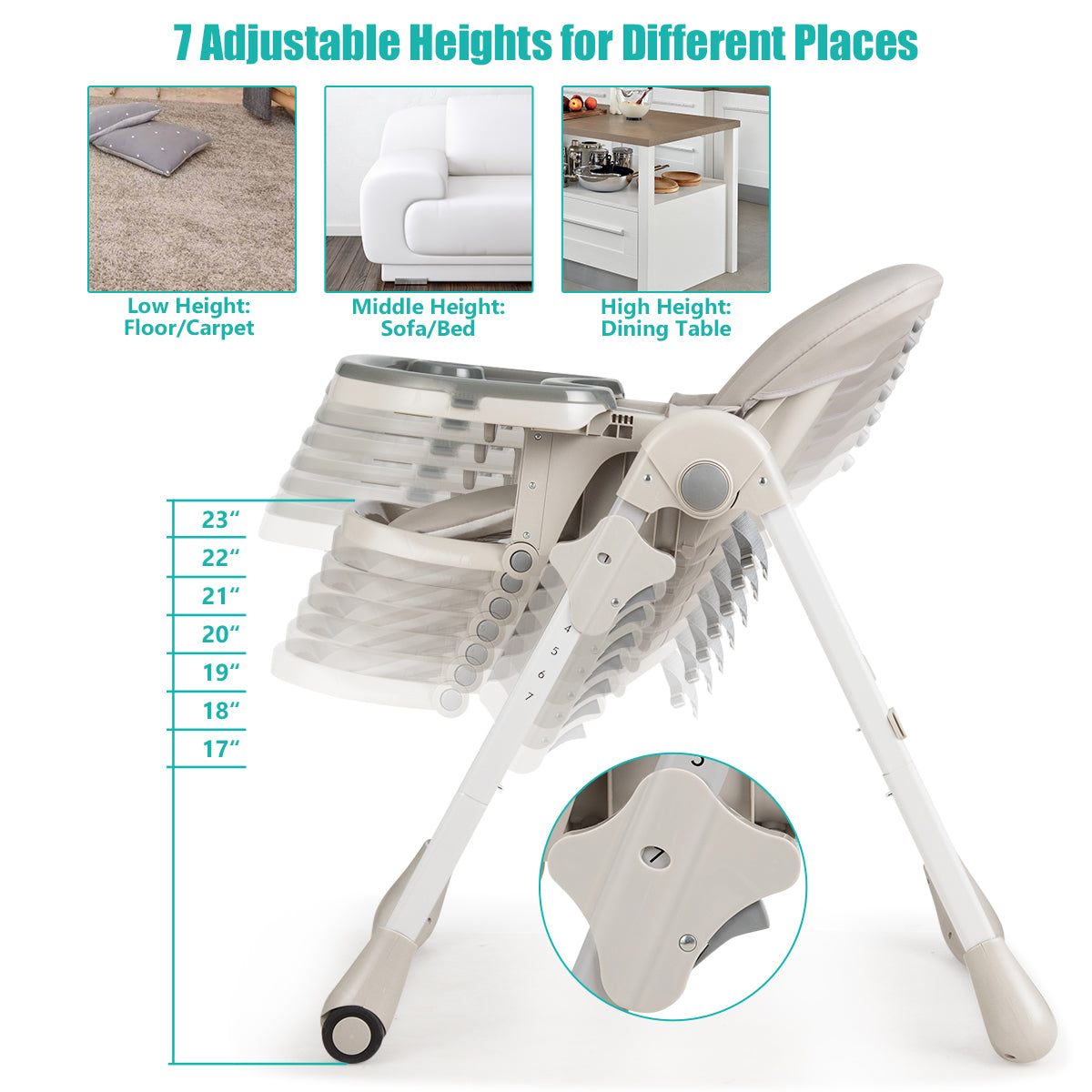 3-In-1 Convertible Baby High Chair for Toddlers-Gray Kids Crystal
