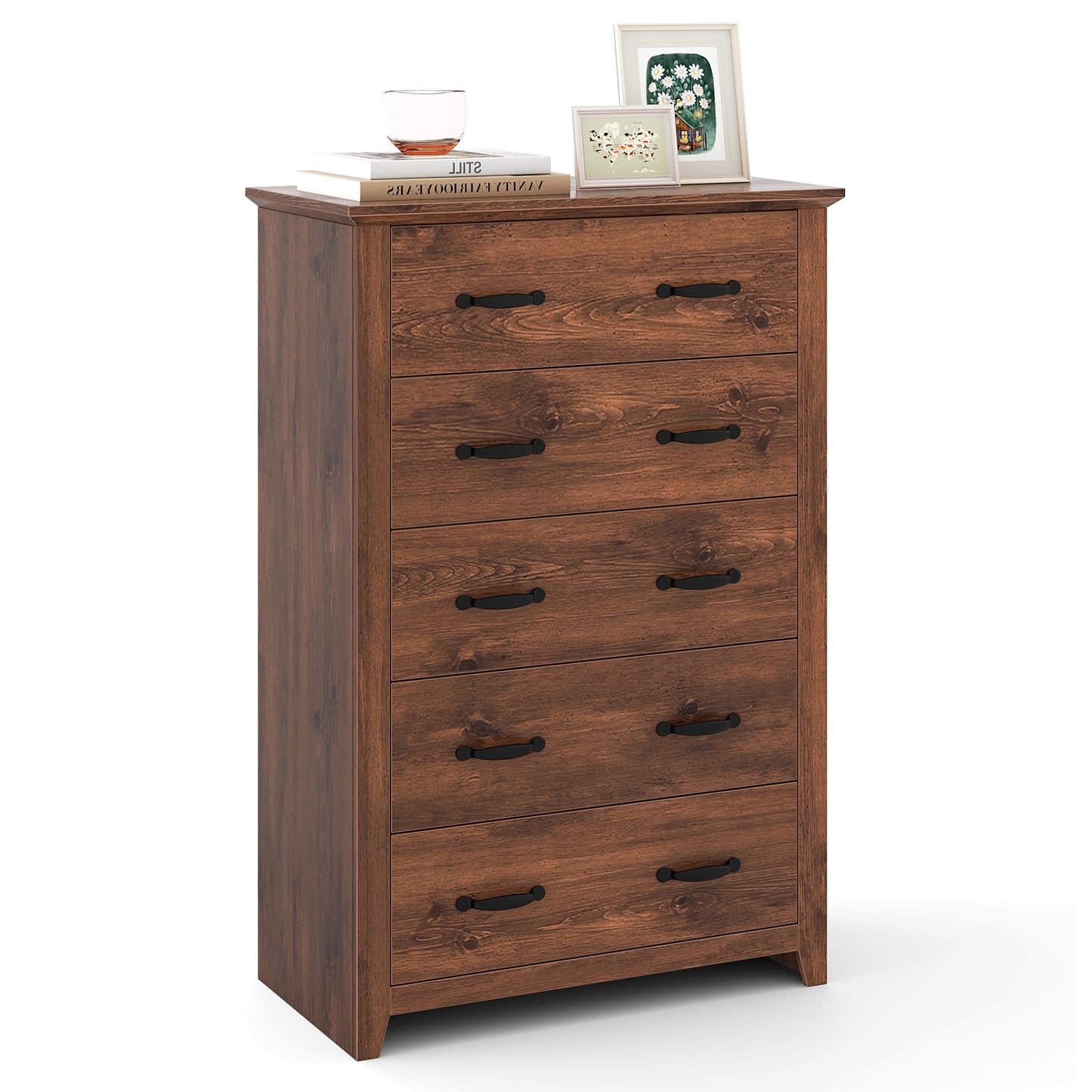 Tall Storage Dresser with 5 Pull-out Drawers for Bedroom Living Room-Walnut Kids Crystal