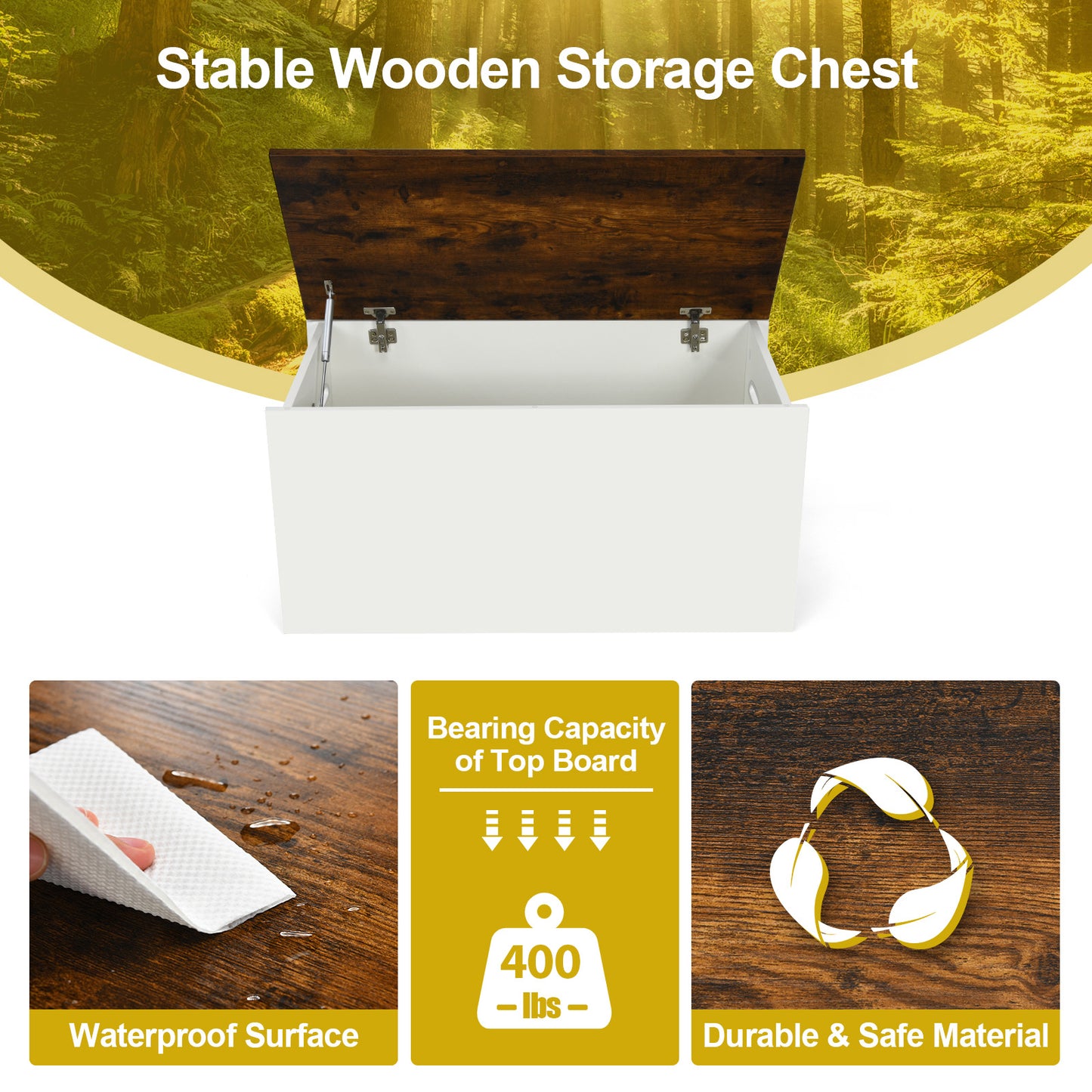 Flip-top Storage Chest with Self-hold Cover and Pneumatic Rod-White Kids Crystal