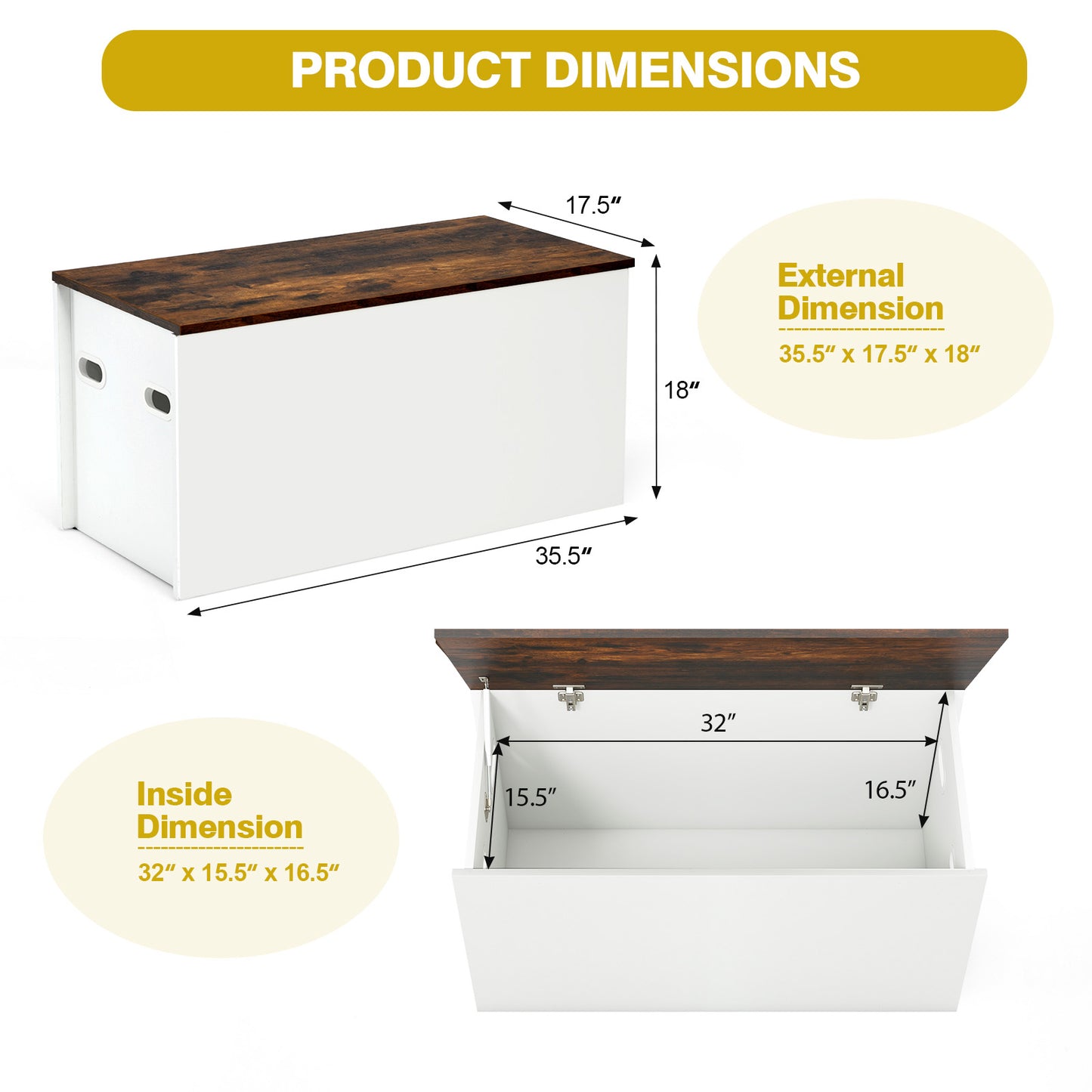 Flip-top Storage Chest with Self-hold Cover and Pneumatic Rod-White Kids Crystal