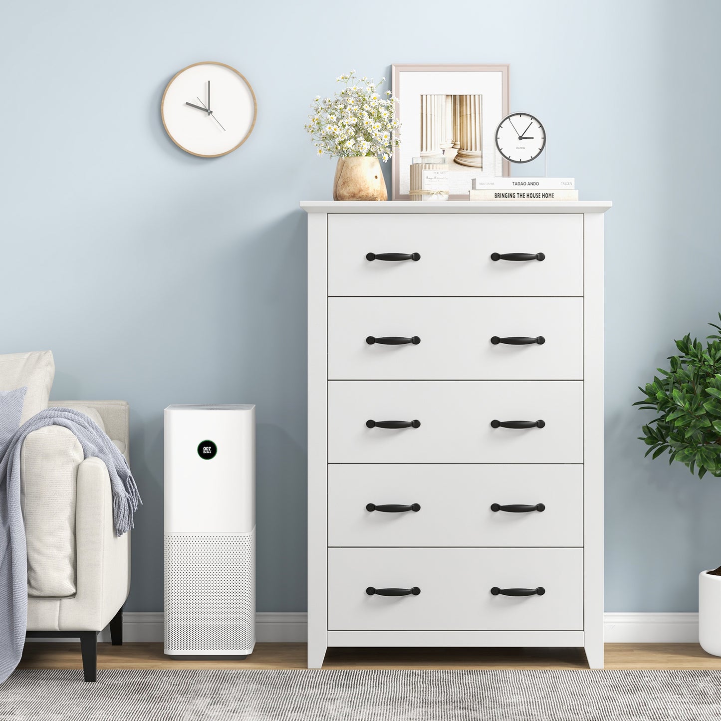 Tall Storage Dresser with 5 Pull-out Drawers for Bedroom Living Room-White Kids Crystal