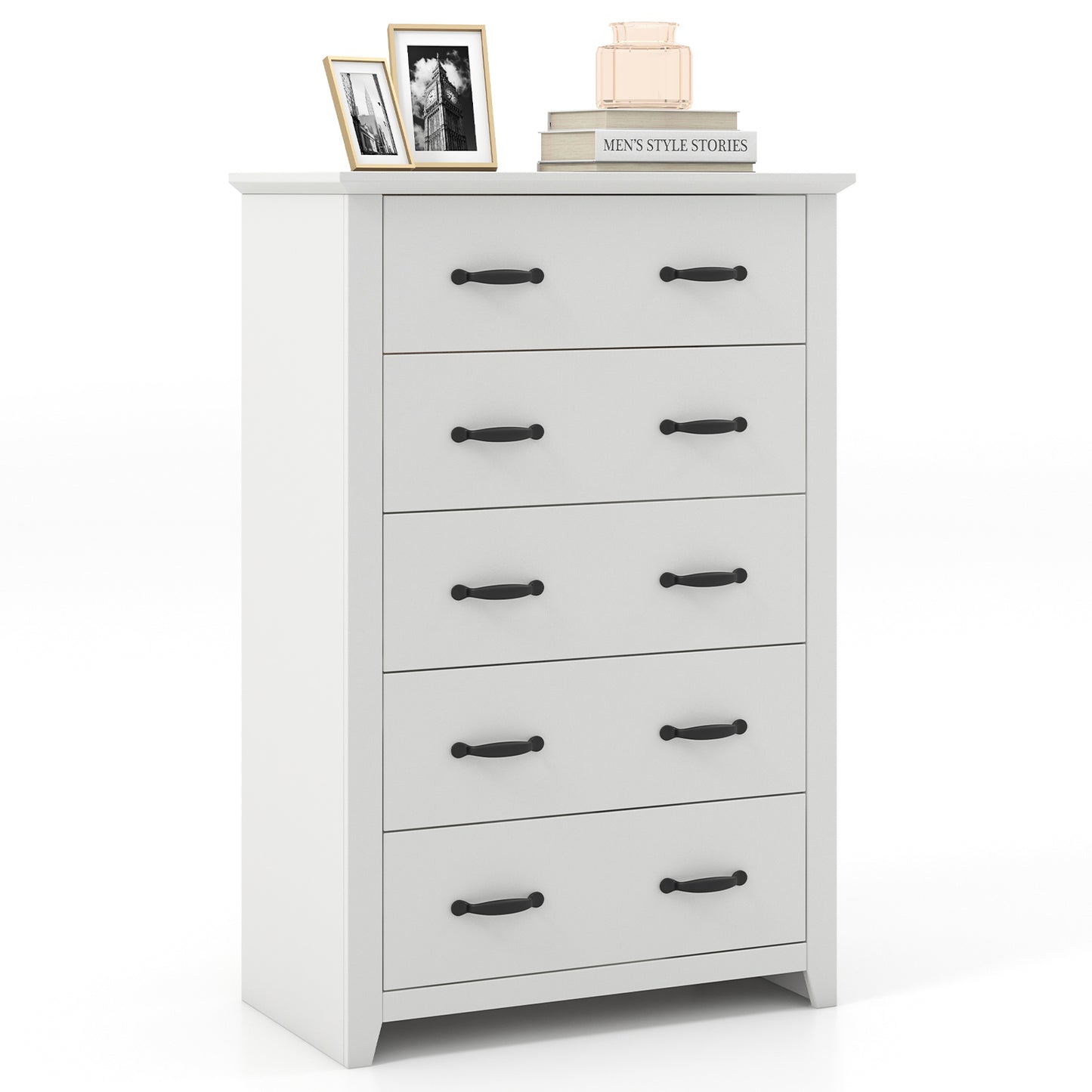 Tall Storage Dresser with 5 Pull-out Drawers for Bedroom Living Room-White Kids Crystal