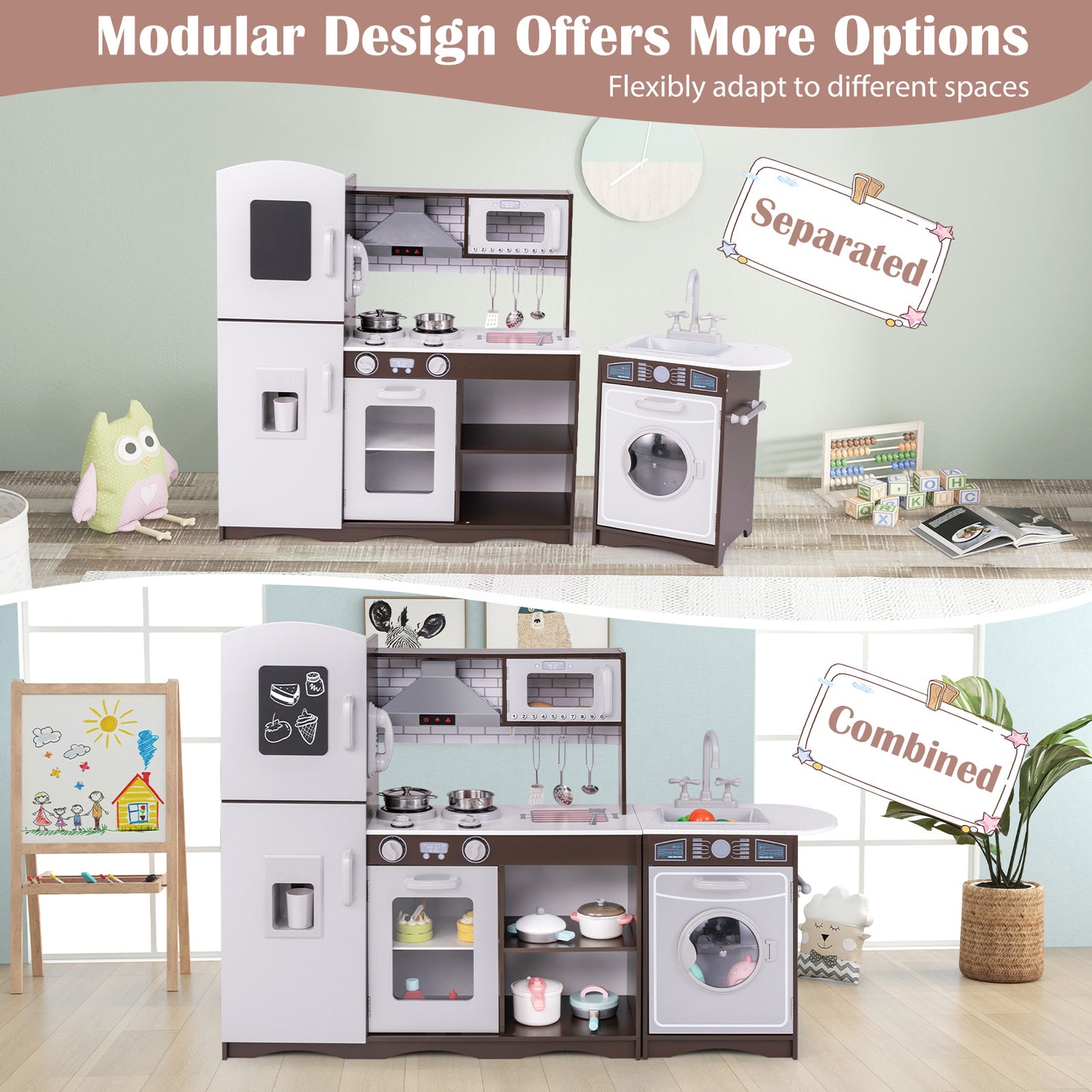 Corner Toy Kitchen Set with Light with Sounds Interactive-Dark Brown Kids Crystal