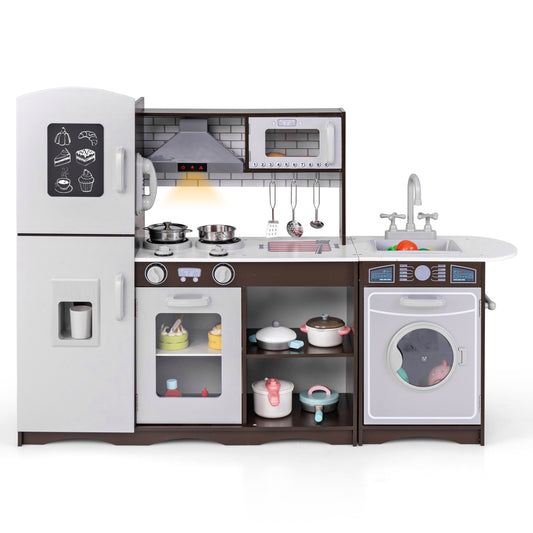 Corner Toy Kitchen Set with Light with Sounds Interactive-Dark Brown Kids Crystal