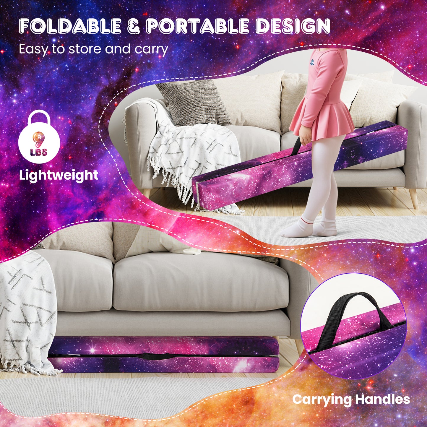 7 Feet Folding Portable Floor Balance Beam with Handles for Gymnasts-Transparent Kids Crystal