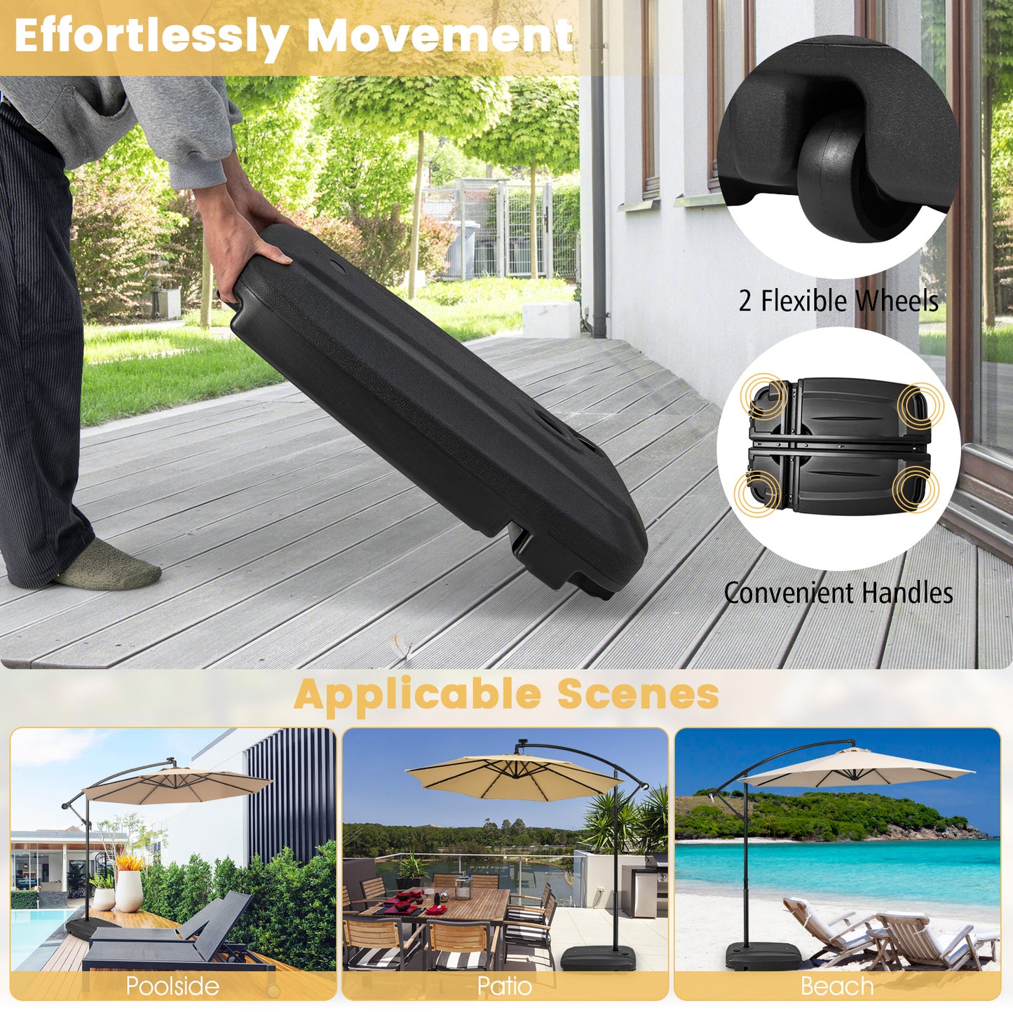 Fillable Universal Offset Umbrella Base with Cross Base and Wheels-Black Kids Crystal