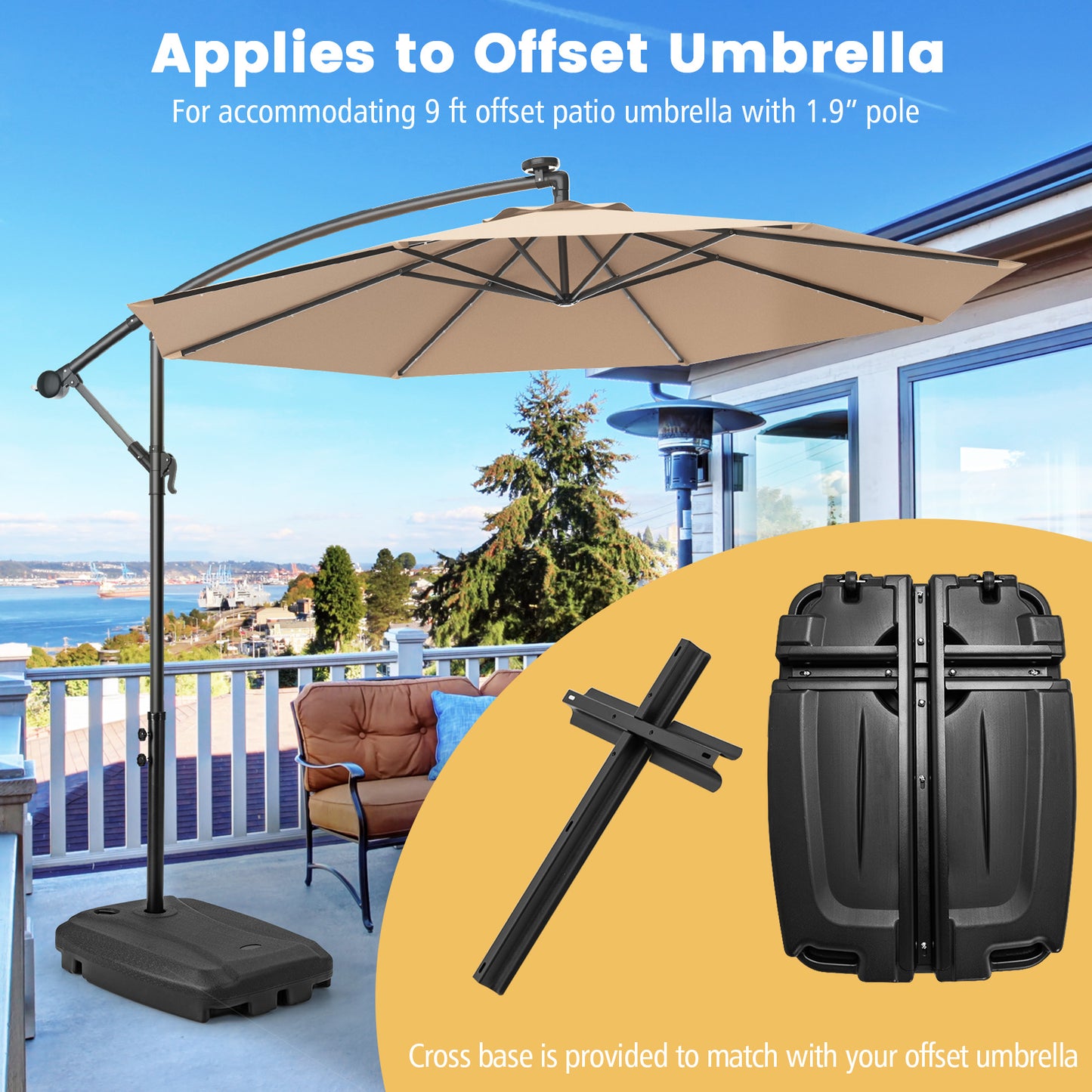 Fillable Universal Offset Umbrella Base with Cross Base and Wheels-Black Kids Crystal