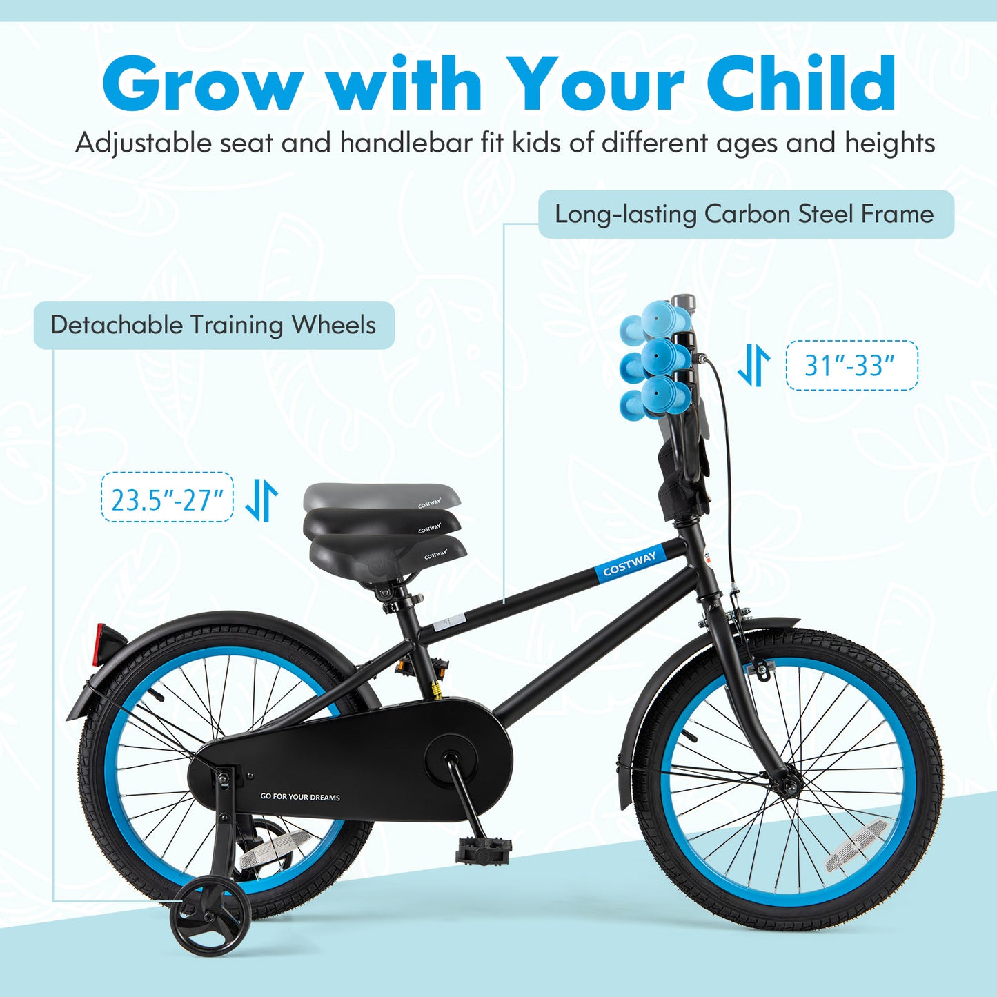 Kids Bike with Adjustable Handlebar and Saddle Black-18 Inches Kids Crystal