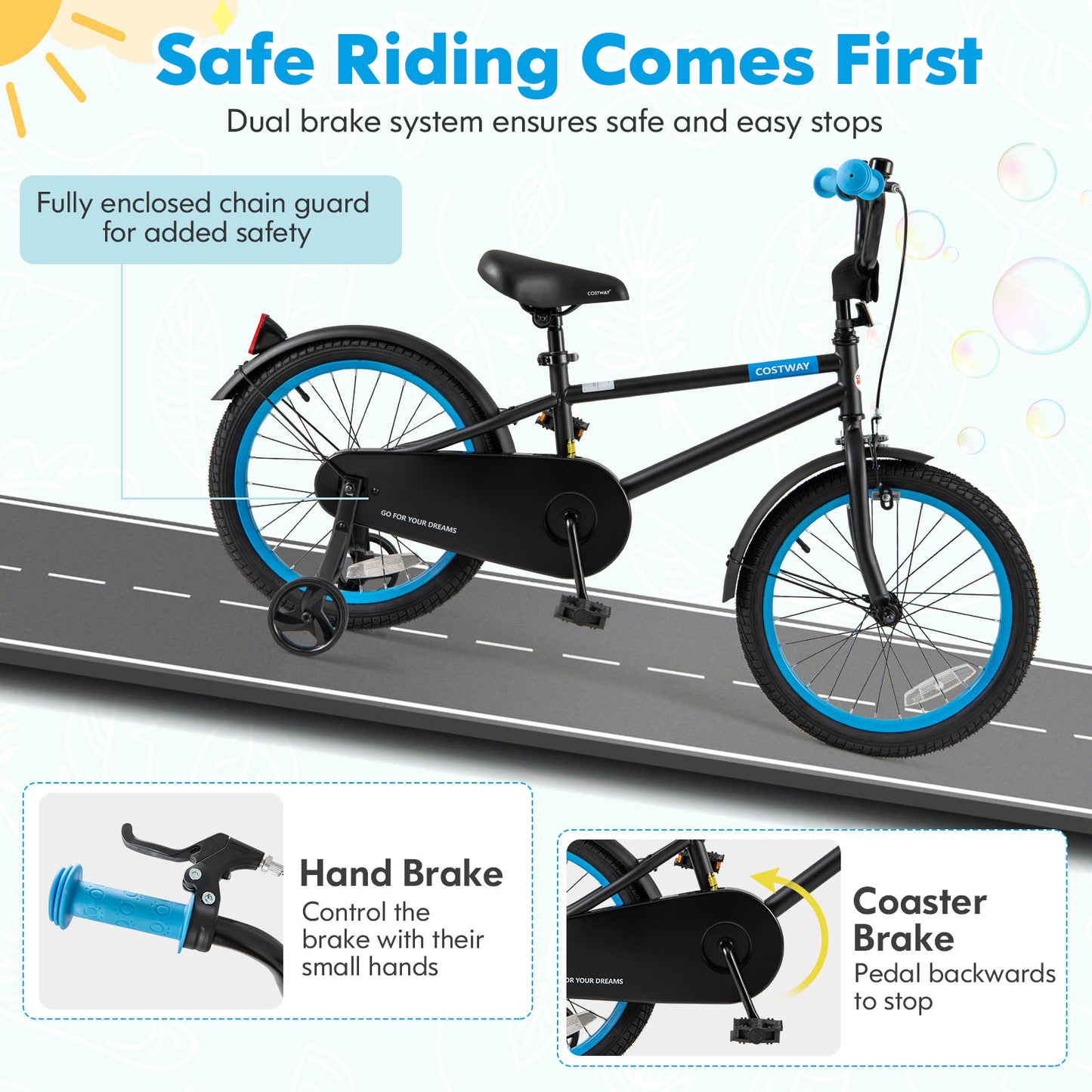 Kids Bike with Adjustable Handlebar and Saddle Black-18 Inches Kids Crystal