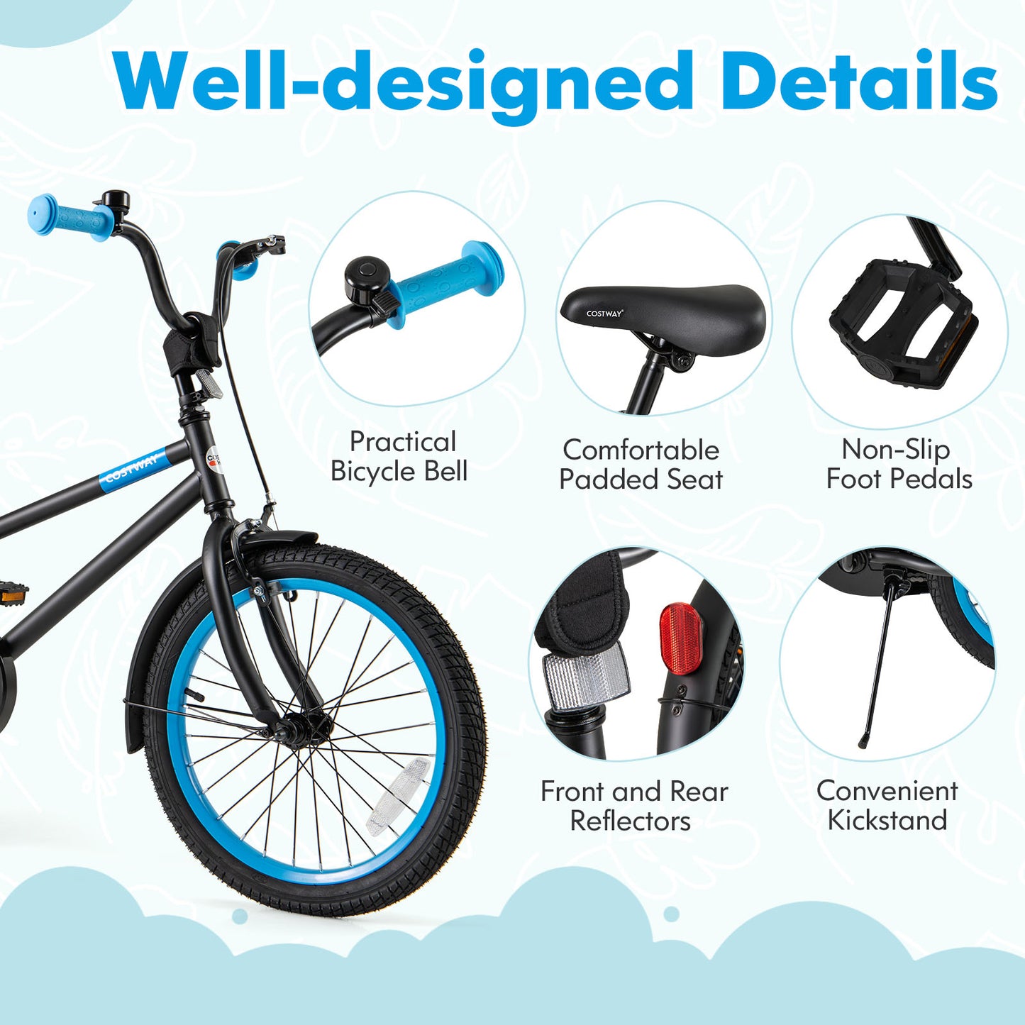 Kids Bike with Adjustable Handlebar and Saddle Black-18 Inches Kids Crystal