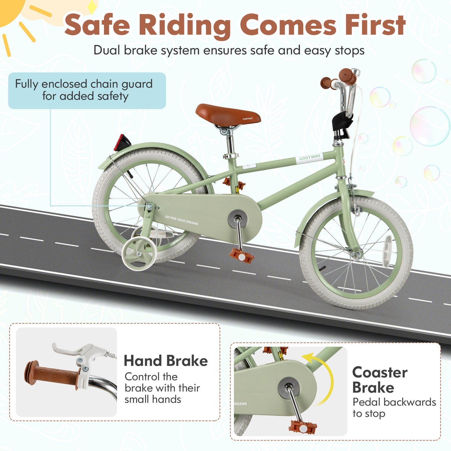 Kids Bike with Adjustable Handlebar and Saddle Green-16 Inches Kids Crystal