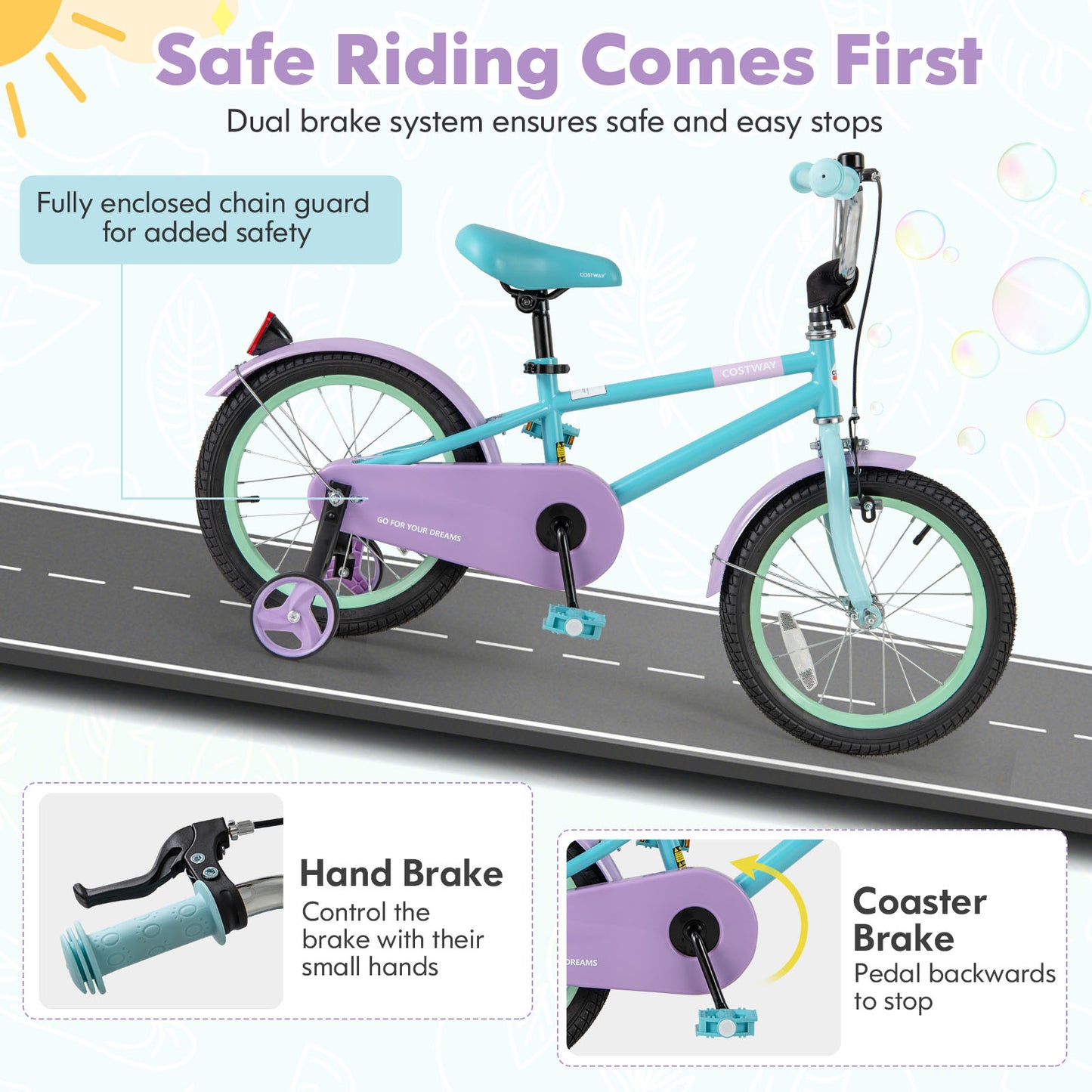 Kids Bike with Adjustable Handlebar and Saddle Purple-16 Inches Kids Crystal