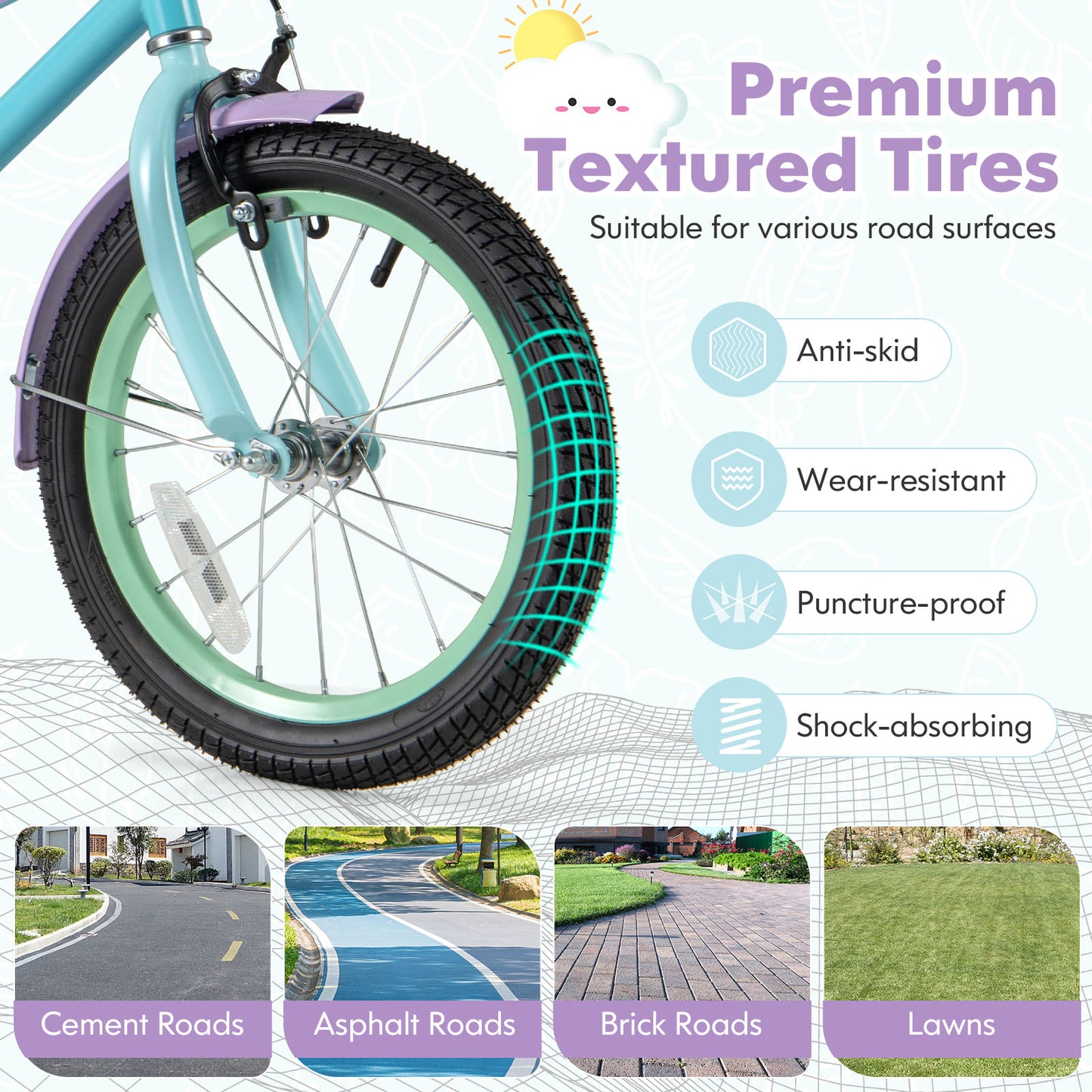 Kids Bike with Adjustable Handlebar and Saddle Purple-16 Inches Kids Crystal