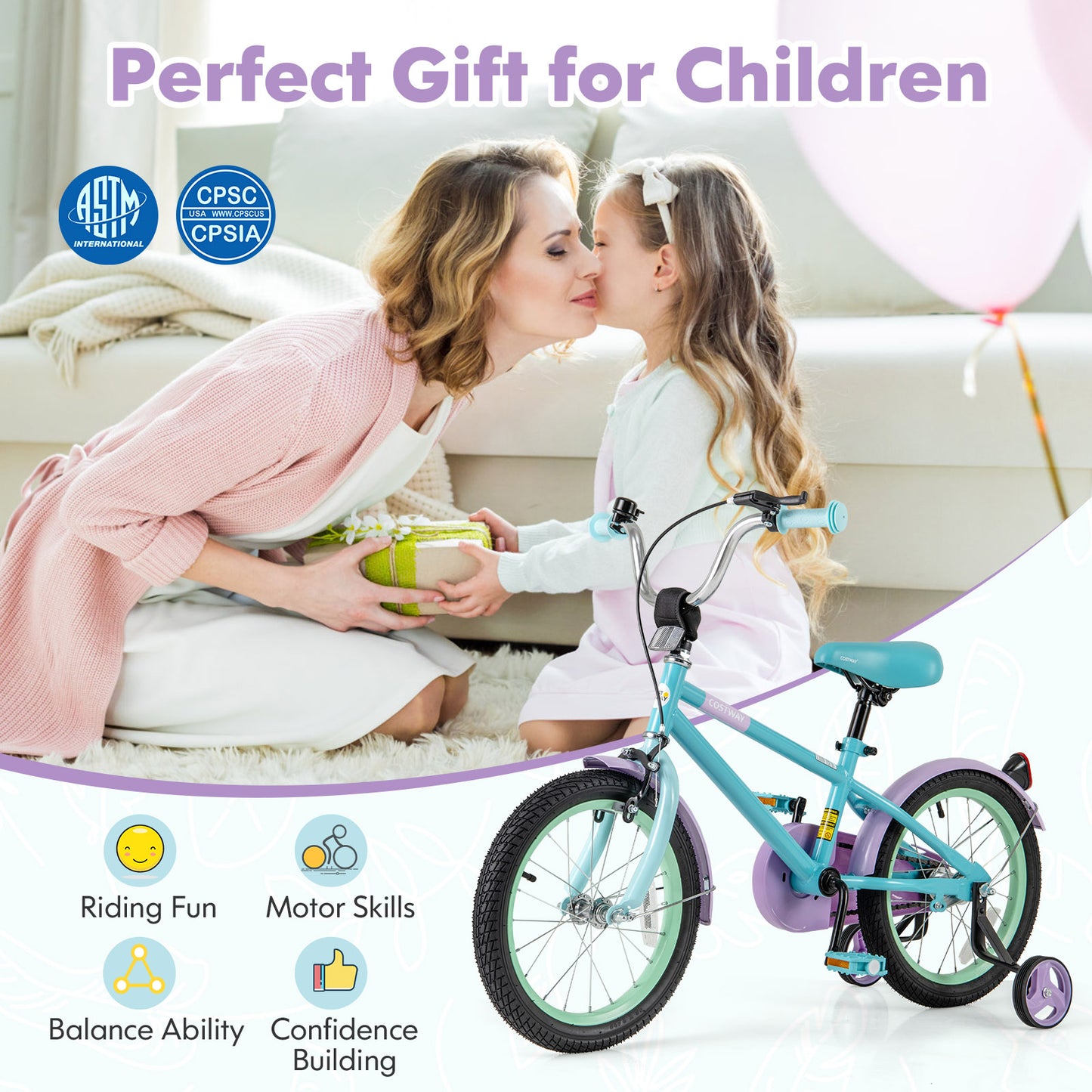 Kids Bike with Adjustable Handlebar and Saddle Purple-16 Inches Kids Crystal