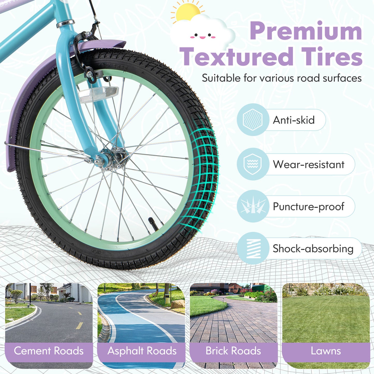 Kids Bike with Adjustable Handlebar and Saddle Purple-18 Inches Kids Crystal