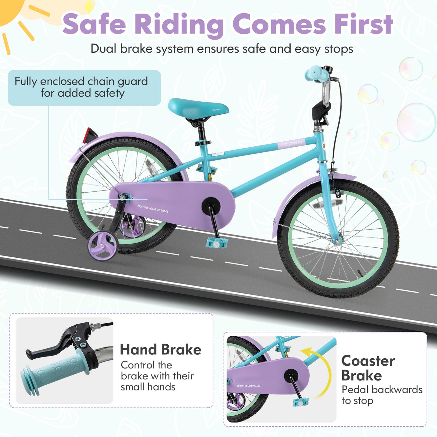 Kids Bike with Adjustable Handlebar and Saddle Purple-18 Inches Kids Crystal