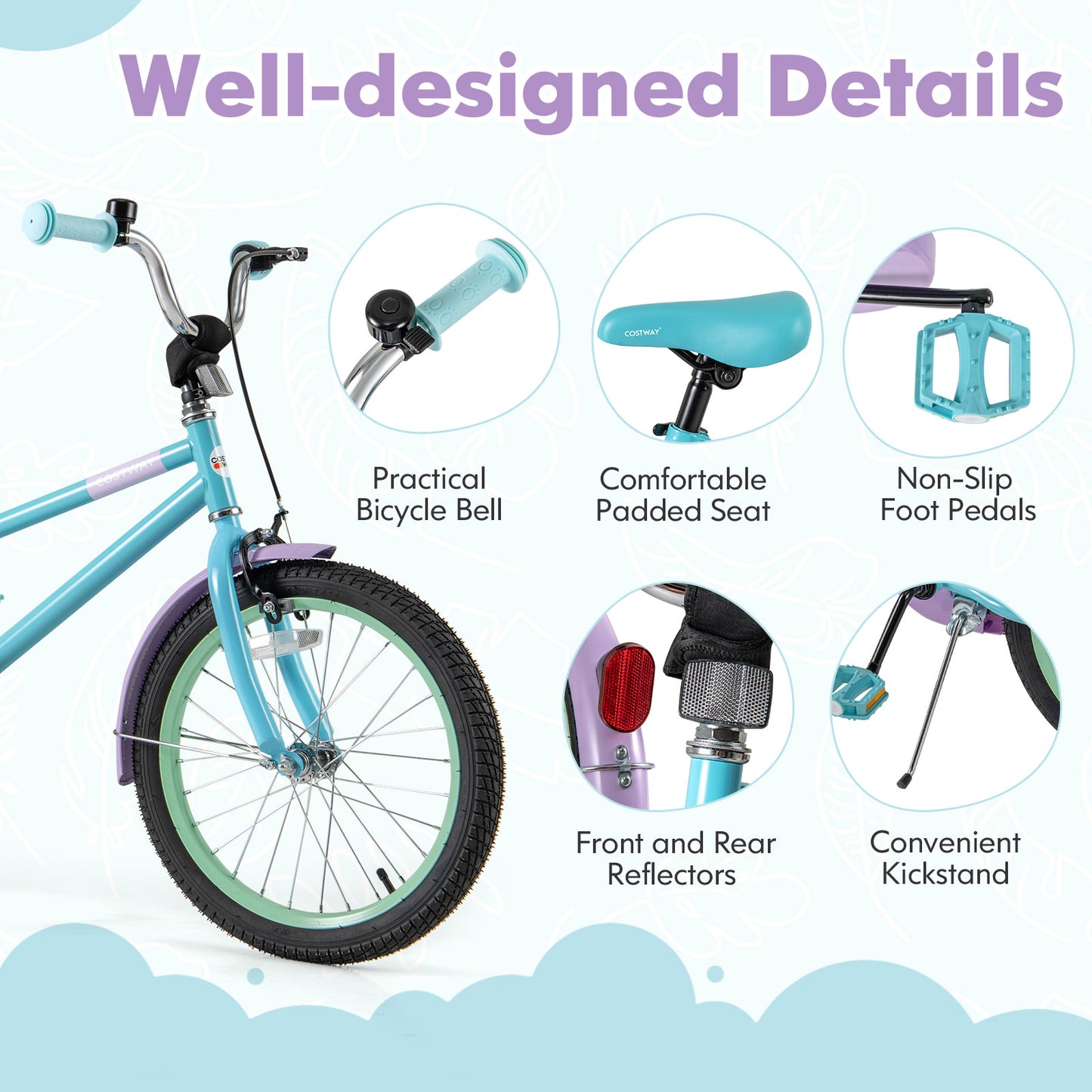 Kids Bike with Adjustable Handlebar and Saddle Purple-18 Inches Kids Crystal