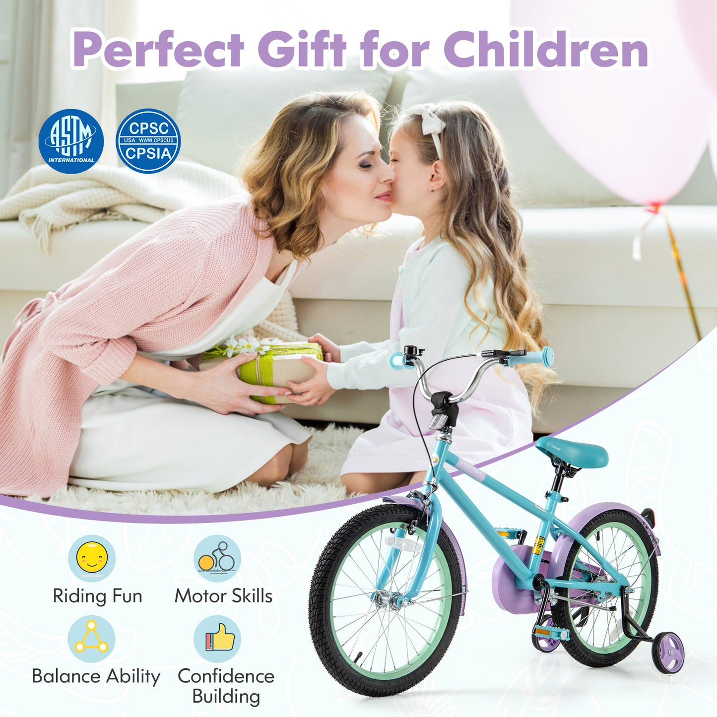 Kids Bike with Adjustable Handlebar and Saddle Purple-18 Inches Kids Crystal