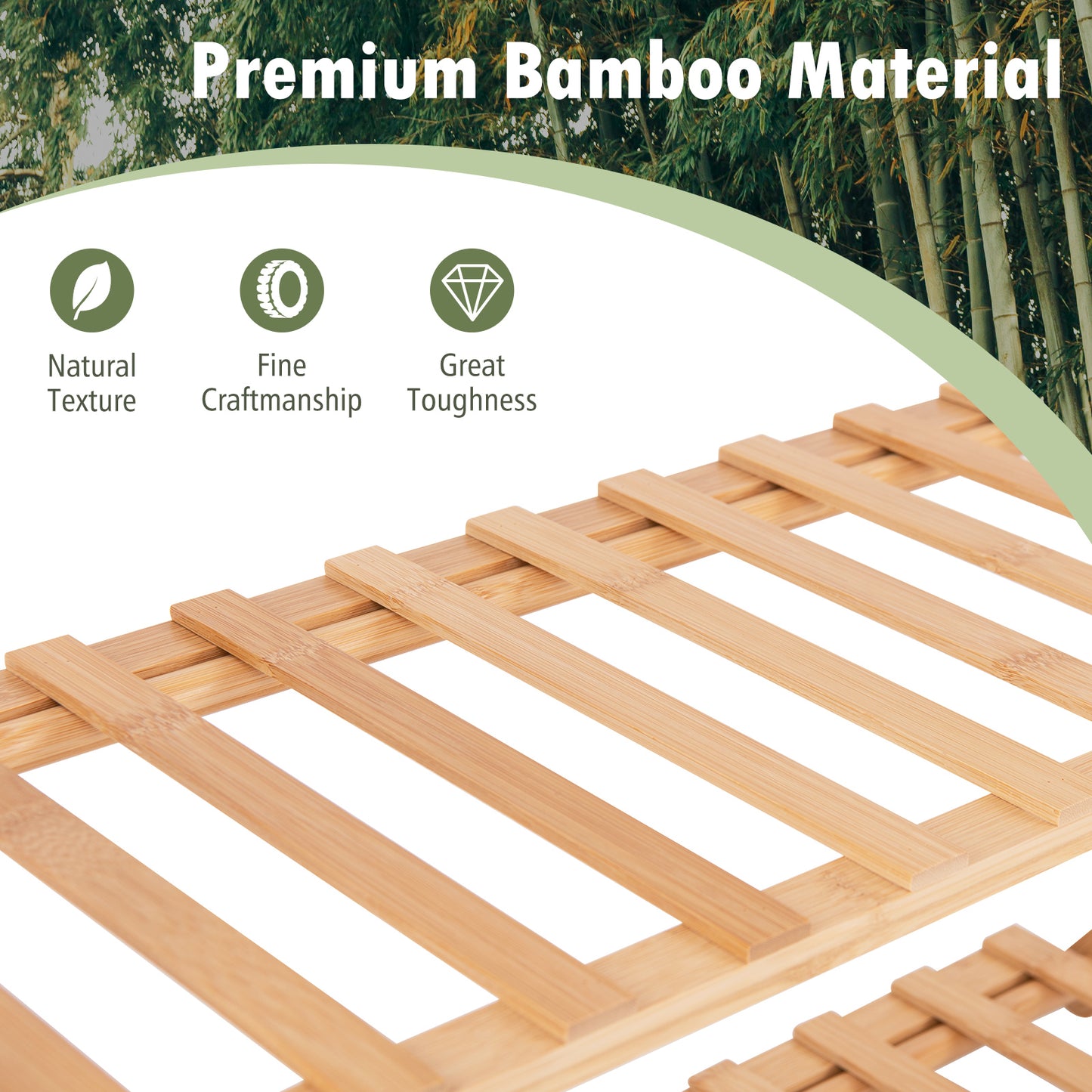 4-Tier Foldable Bamboo Shoe Rack with Slatted Shelves-Natural Kids Crystal