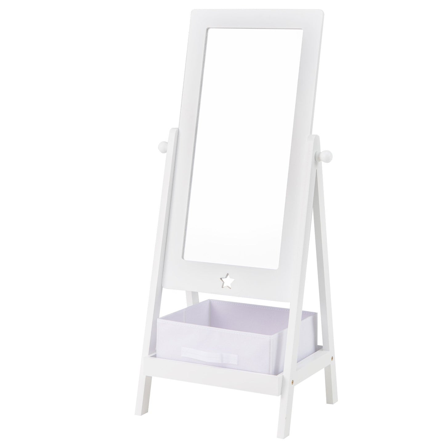 Kids Full Length Mirror 360 Degree Rotatable Dressing Mirror with Storage Bin-White Kids Crystal