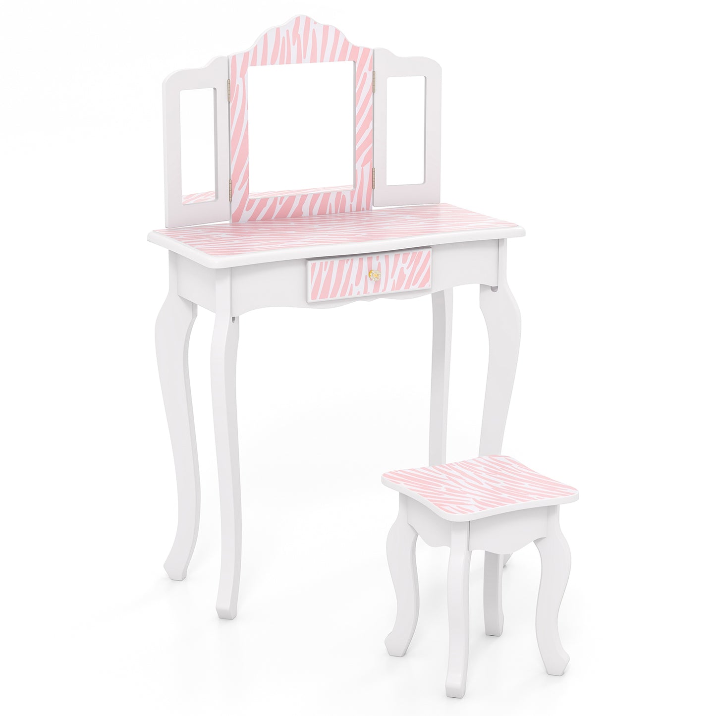Kids Vanity Set with Drawer and 3 Makeup Accessories-Pink Kids Crystal