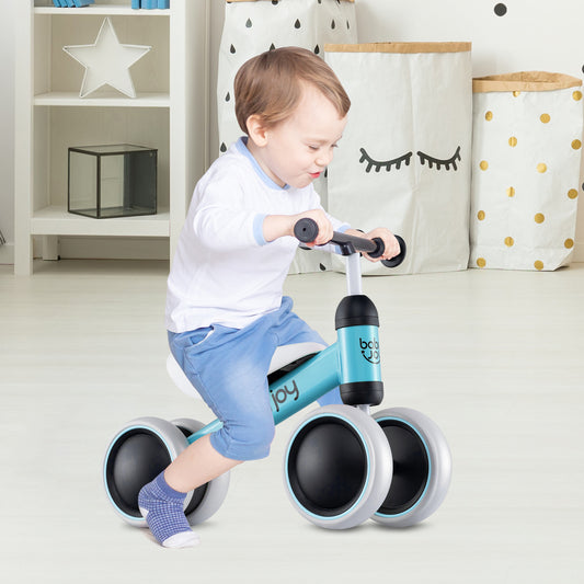 Baby Balance Bike for 2 Years Old Boys Girls No Pedal 4 Wheels-Blue Kids Crystal