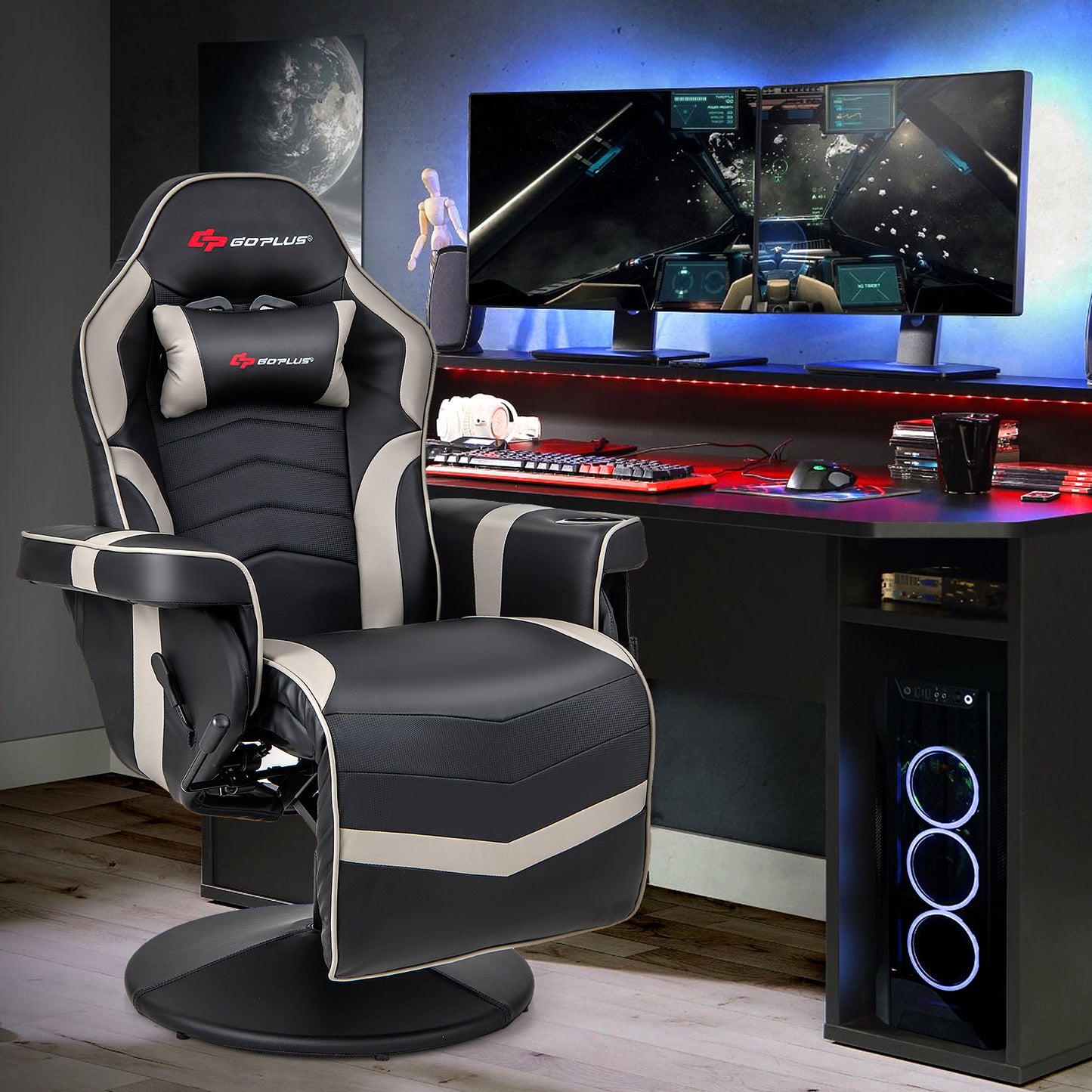 Massage Video Gaming Recliner Chair with Adjustable Height-Gray Kids Crystal