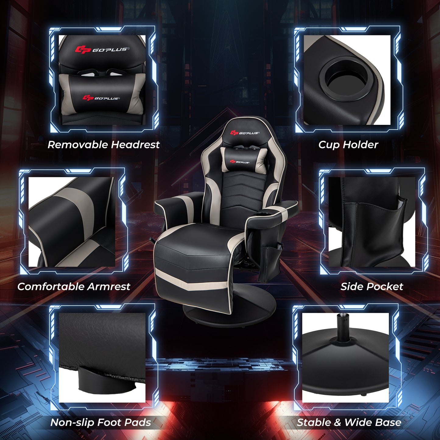 Massage Video Gaming Recliner Chair with Adjustable Height-Gray Kids Crystal