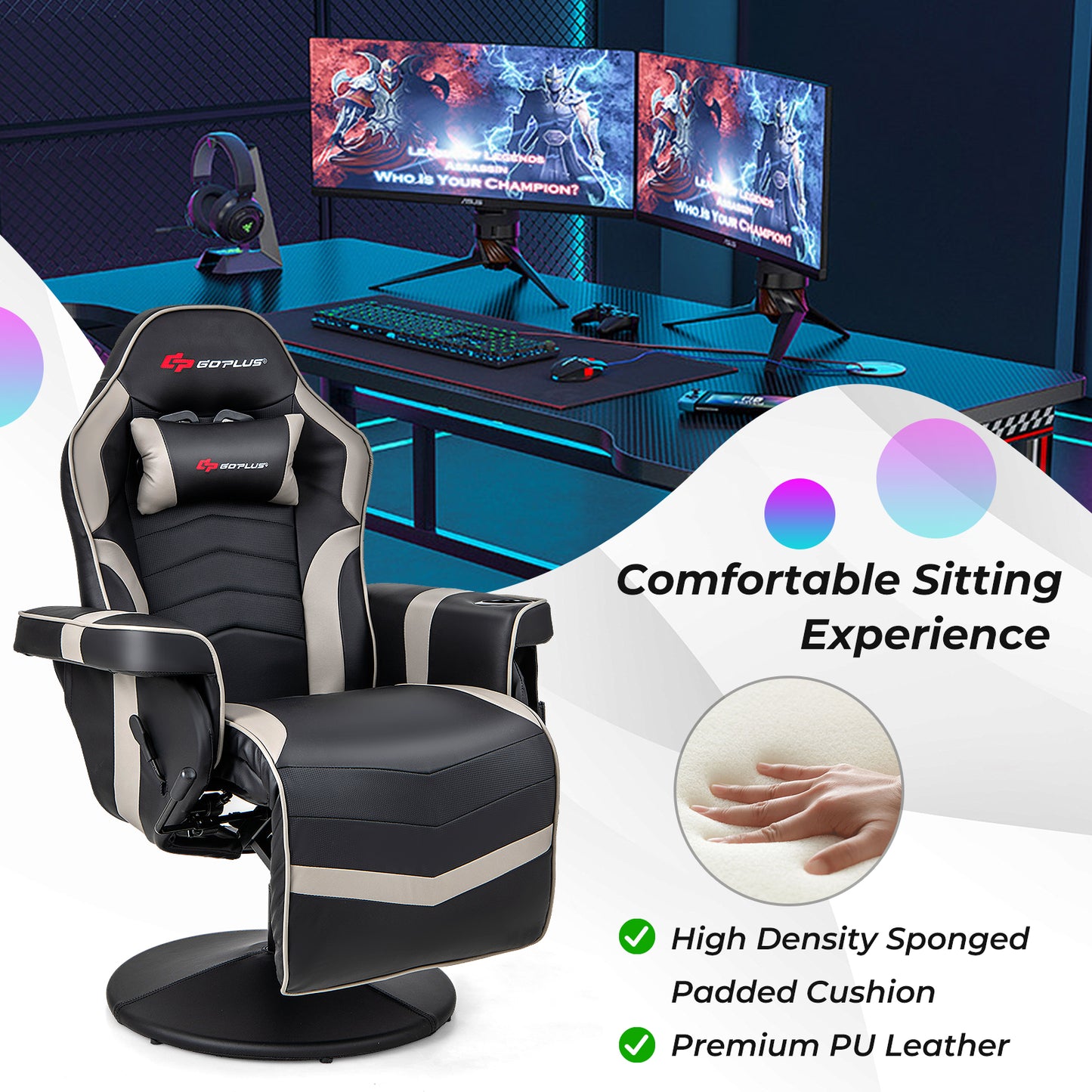Massage Video Gaming Recliner Chair with Adjustable Height-Gray Kids Crystal