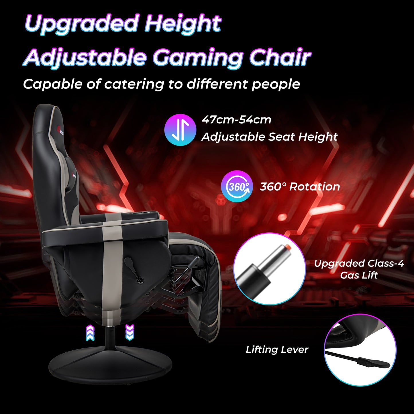 Massage Video Gaming Recliner Chair with Adjustable Height-Gray Kids Crystal