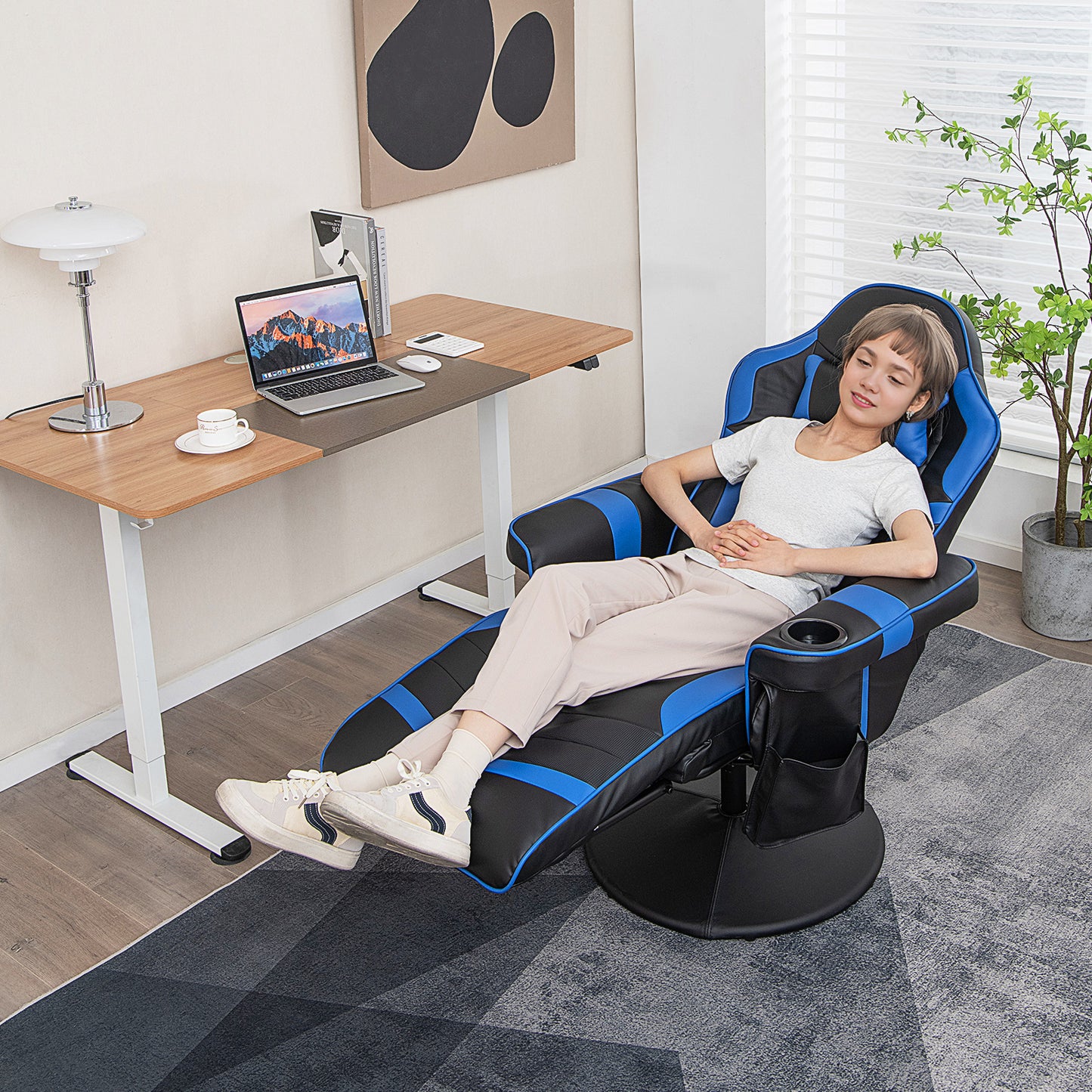 Massage Video Gaming Recliner Chair with Adjustable Height-Blue Kids Crystal