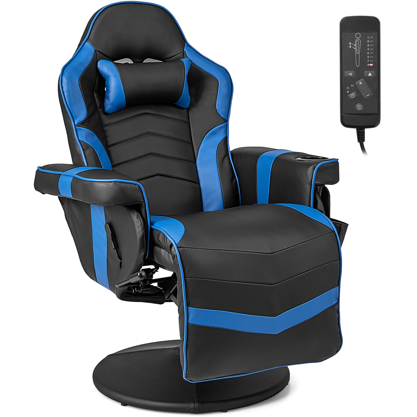 Massage Video Gaming Recliner Chair with Adjustable Height-Blue Kids Crystal
