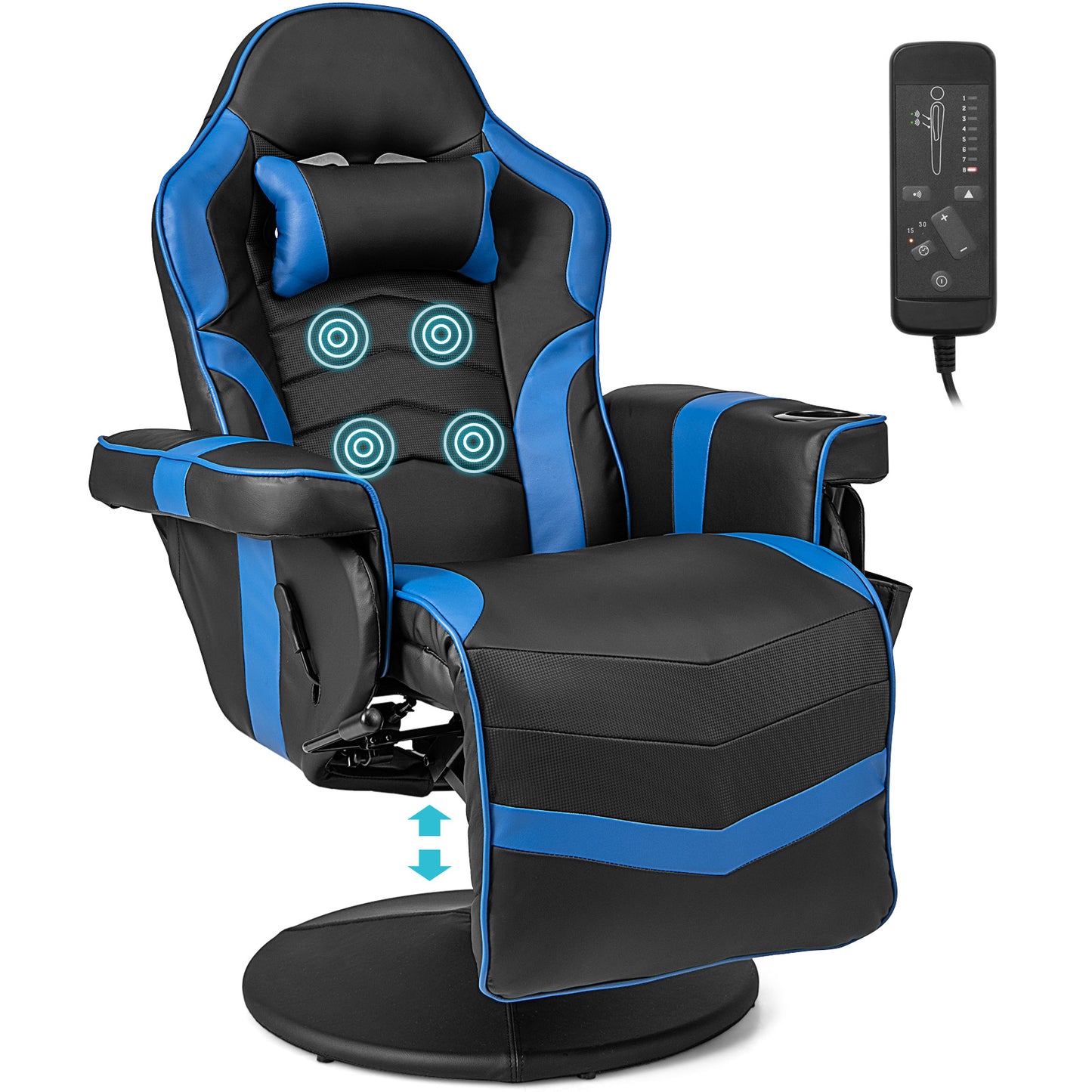 Massage Video Gaming Recliner Chair with Adjustable Height-Blue Kids Crystal