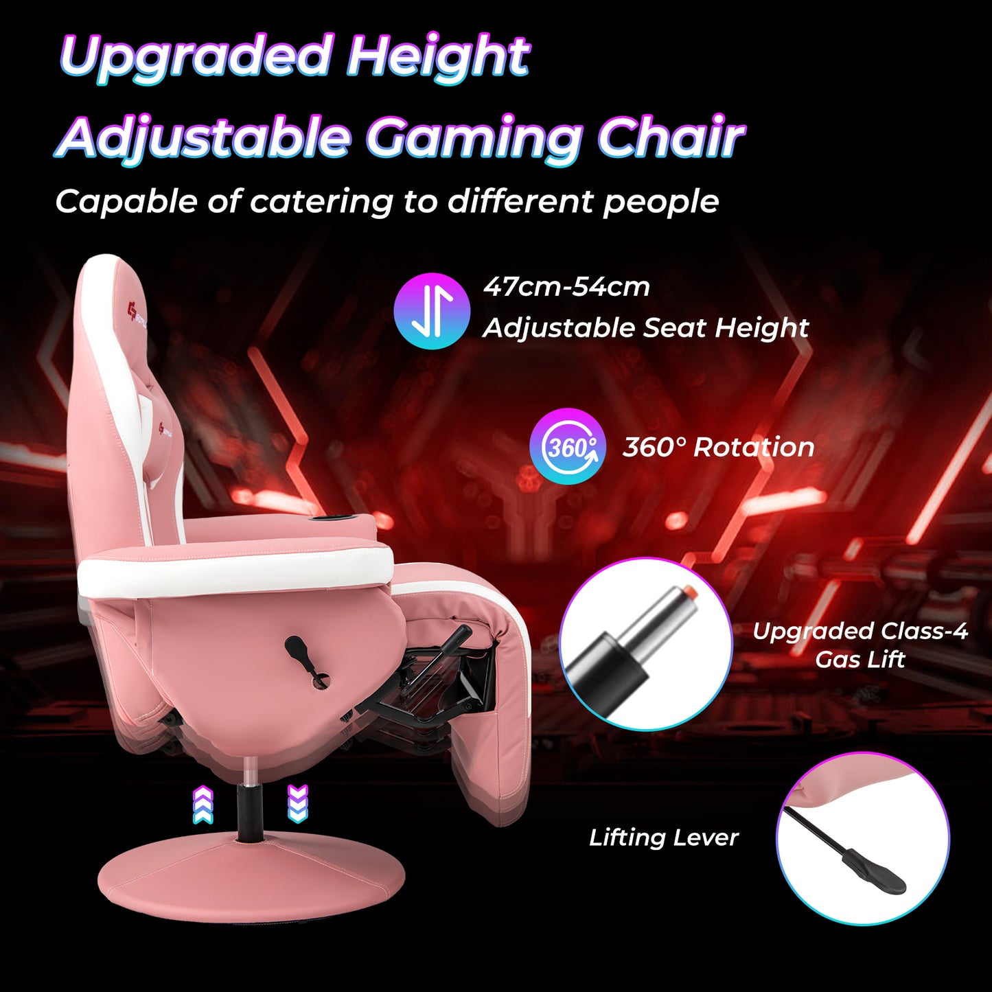 Massage Video Gaming Recliner Chair with Adjustable Height-Pink Kids Crystal