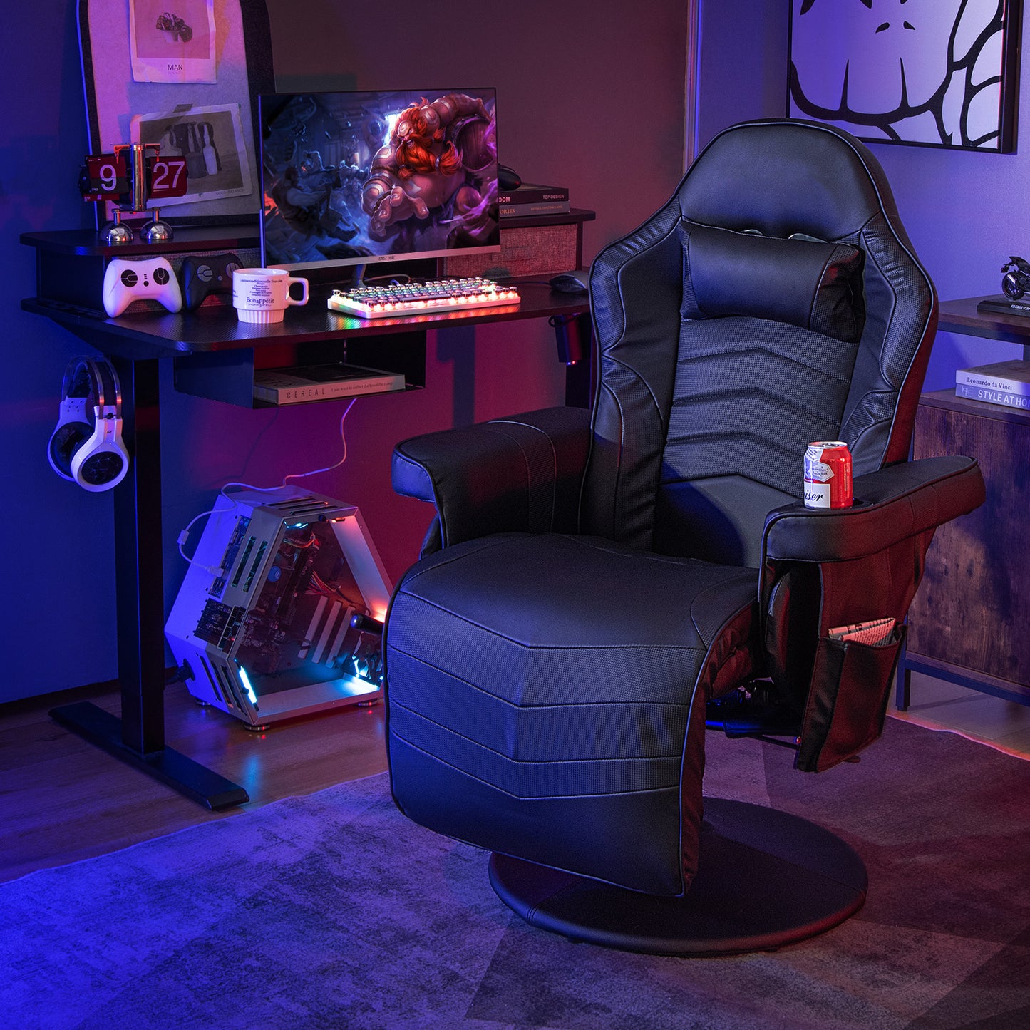Massage Video Gaming Recliner Chair with Adjustable Height-Black Kids Crystal