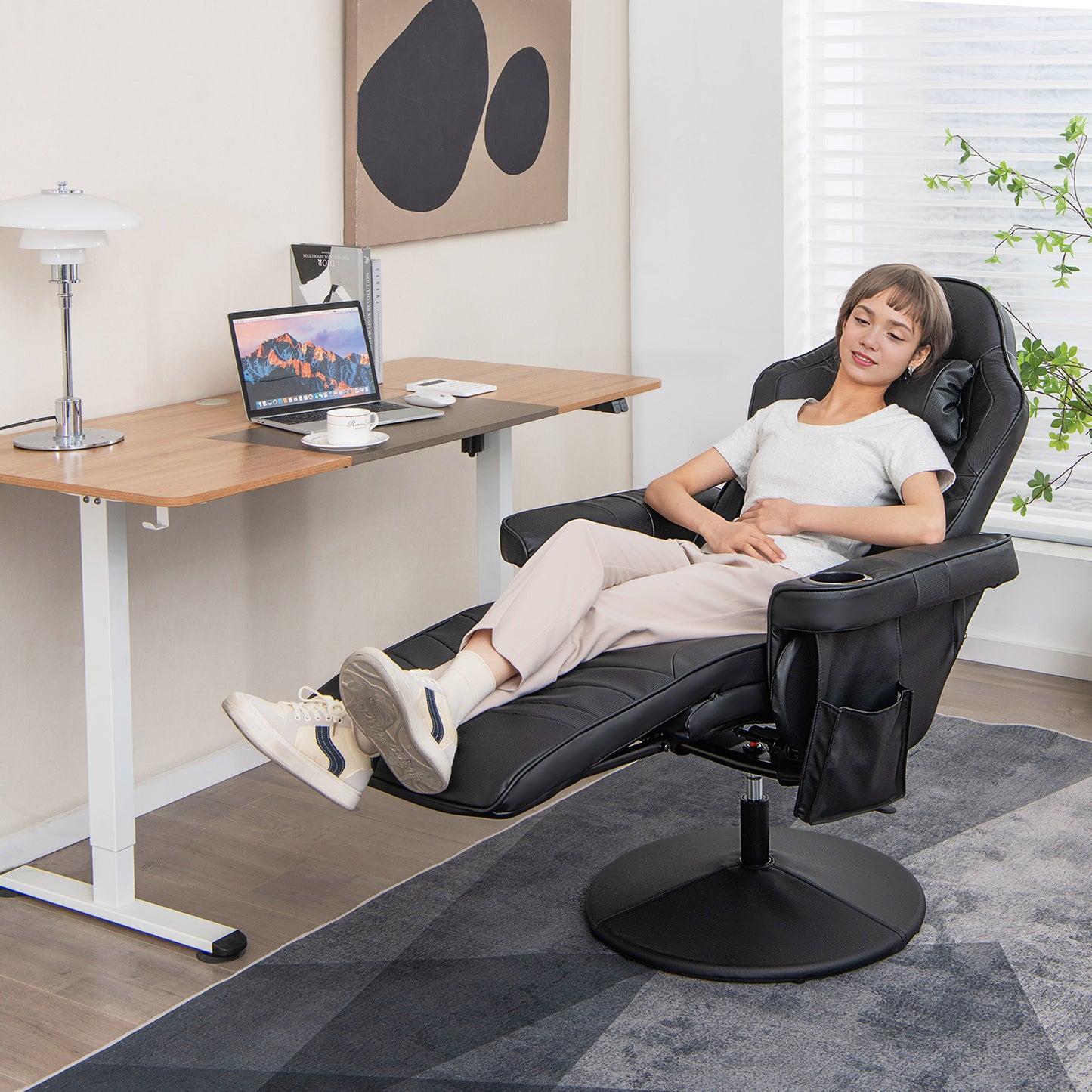 Massage Video Gaming Recliner Chair with Adjustable Height-Black Kids Crystal