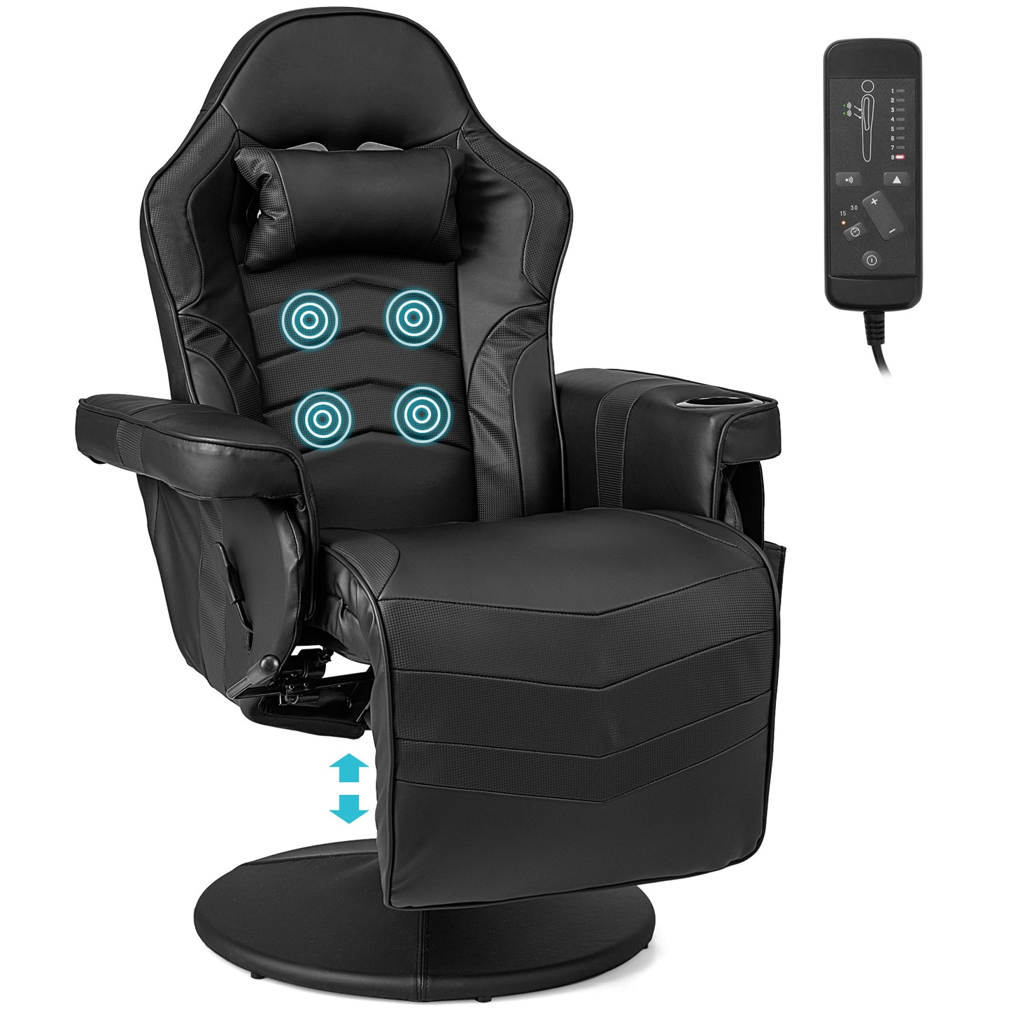 Massage Video Gaming Recliner Chair with Adjustable Height-Black Kids Crystal