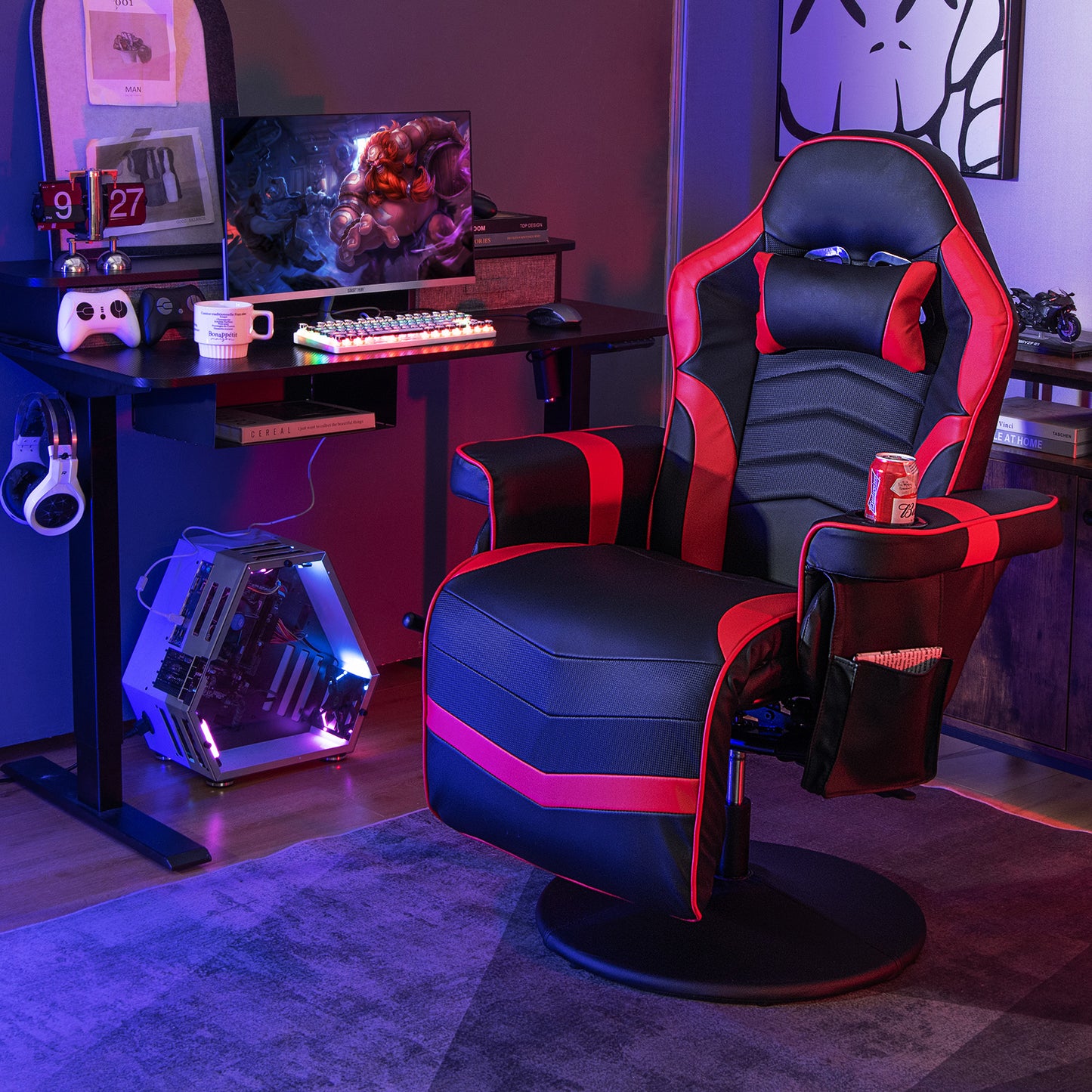 Massage Video Gaming Recliner Chair with Adjustable Height-Red Kids Crystal