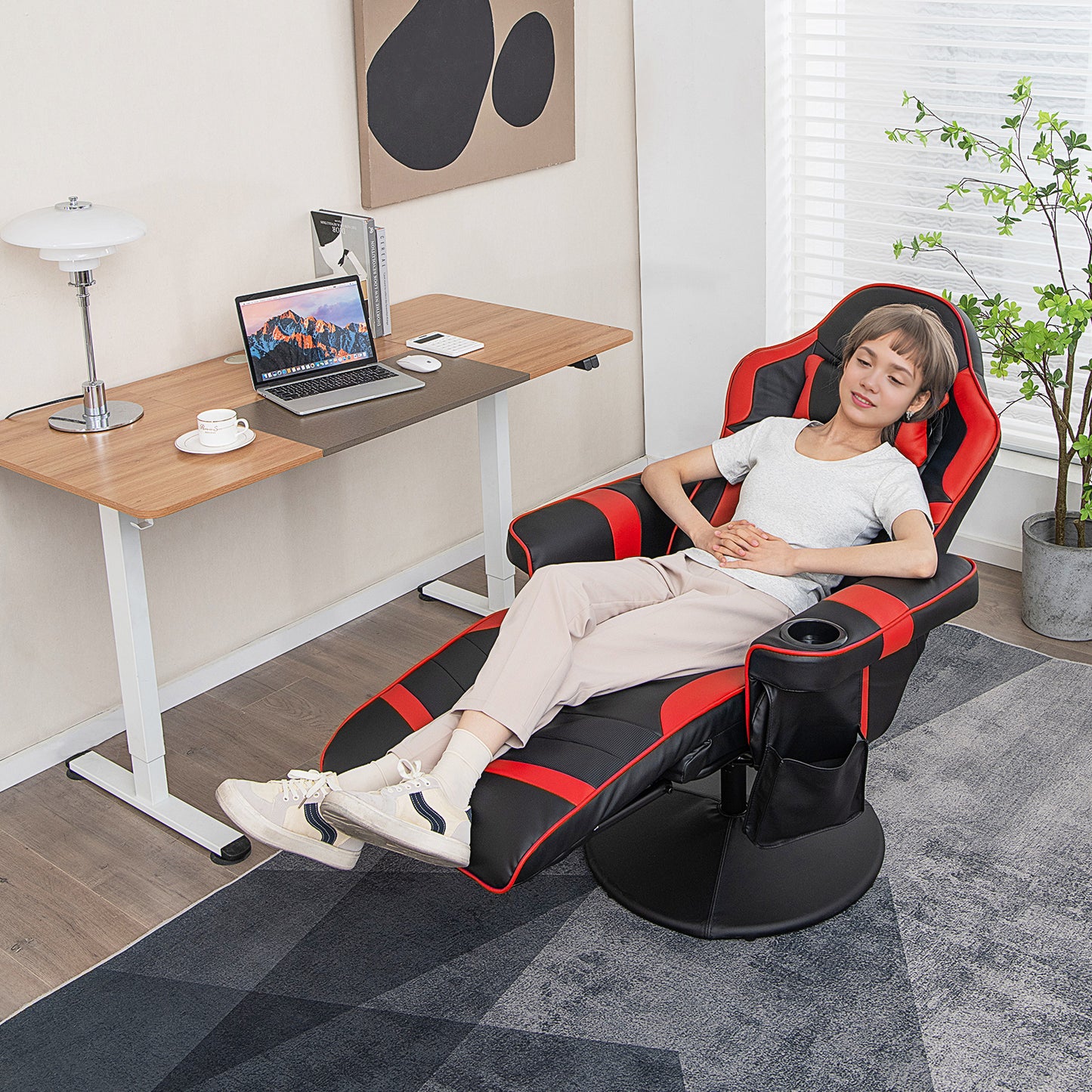 Massage Video Gaming Recliner Chair with Adjustable Height-Red Kids Crystal