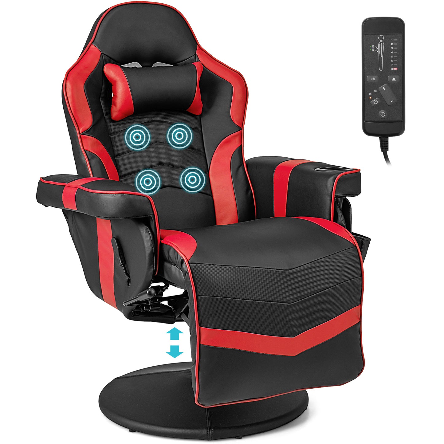 Massage Video Gaming Recliner Chair with Adjustable Height-Red Kids Crystal