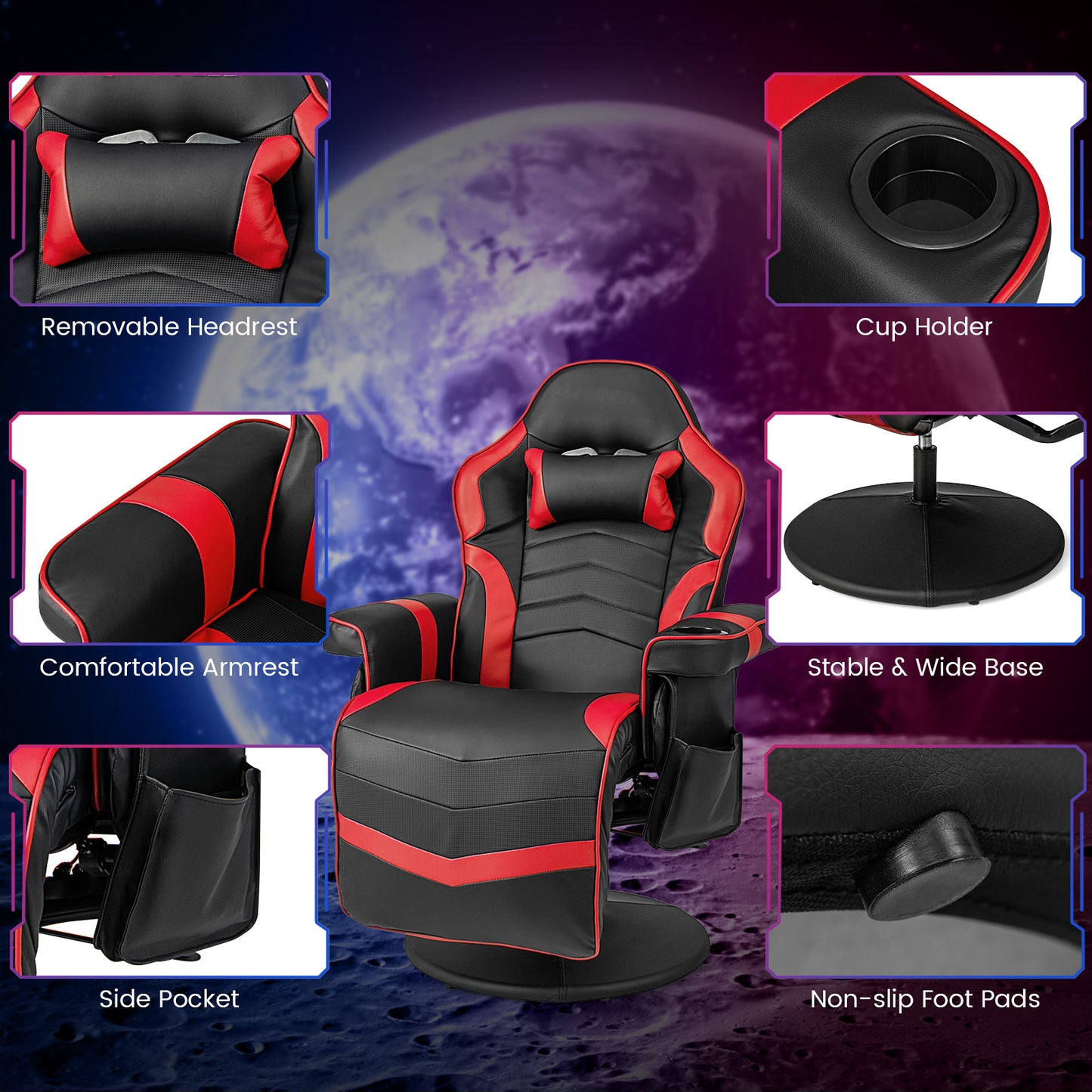Massage Video Gaming Recliner Chair with Adjustable Height-Red Kids Crystal